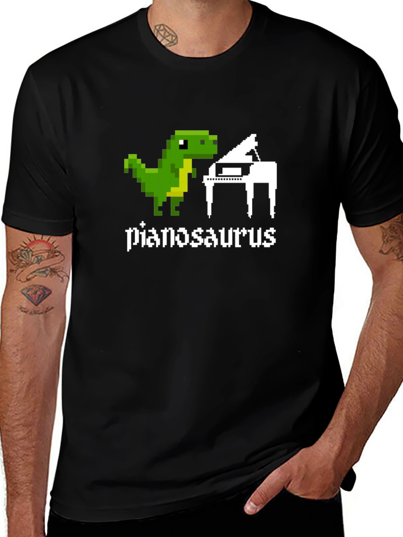 Pianosaurus Funny Dinosaur Pixel Art T-Shirt