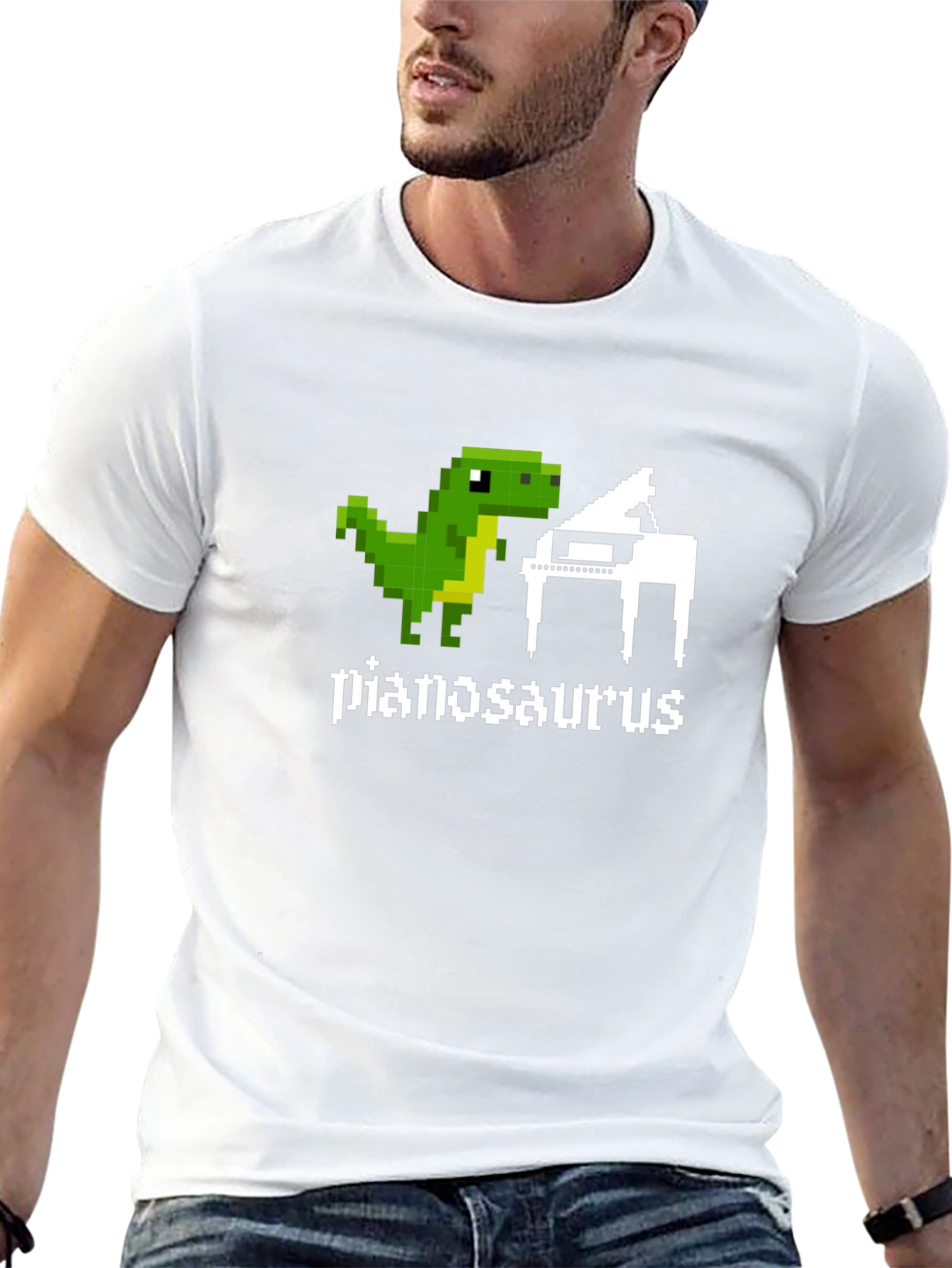 Pianosaurus Funny Dinosaur Pixel Art T-Shirt