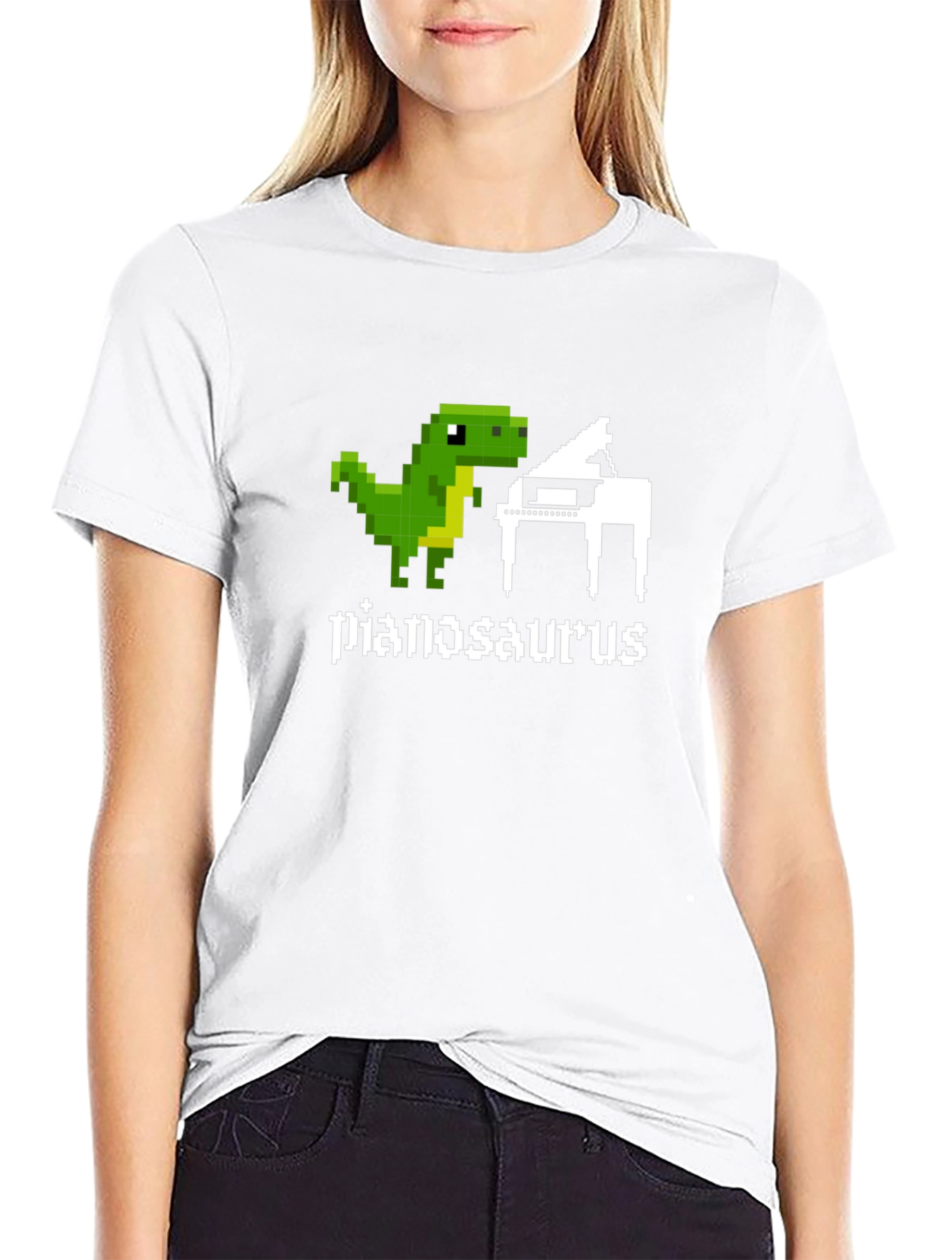Pianosaurus Funny Dinosaur Pixel Art T-Shirt