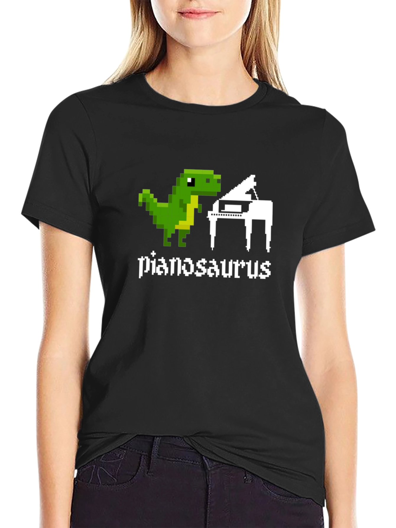 Pianosaurus Funny Dinosaur Pixel Art T-Shirt