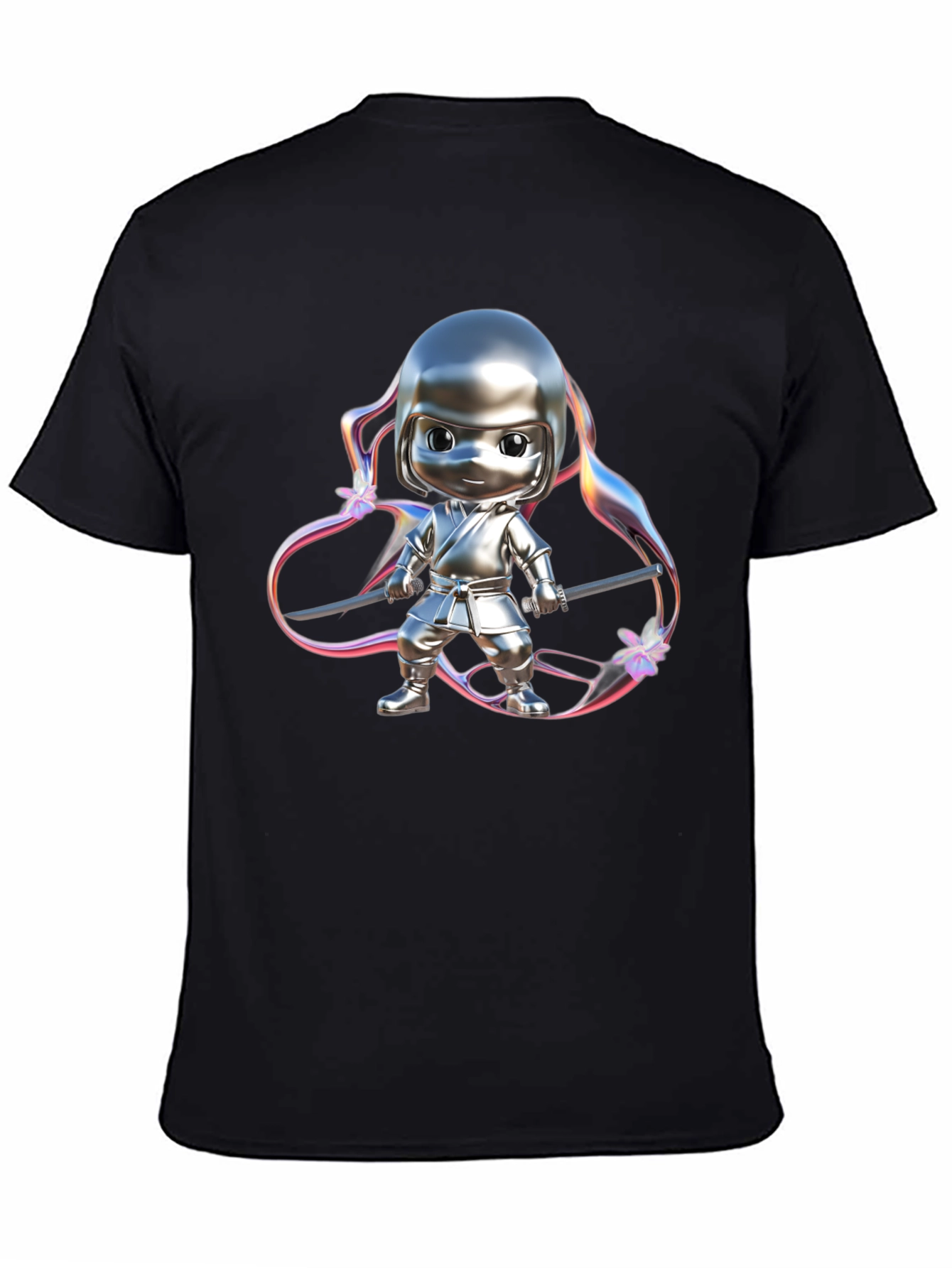 Ninja Cartoon Graphic Black T-Shirt