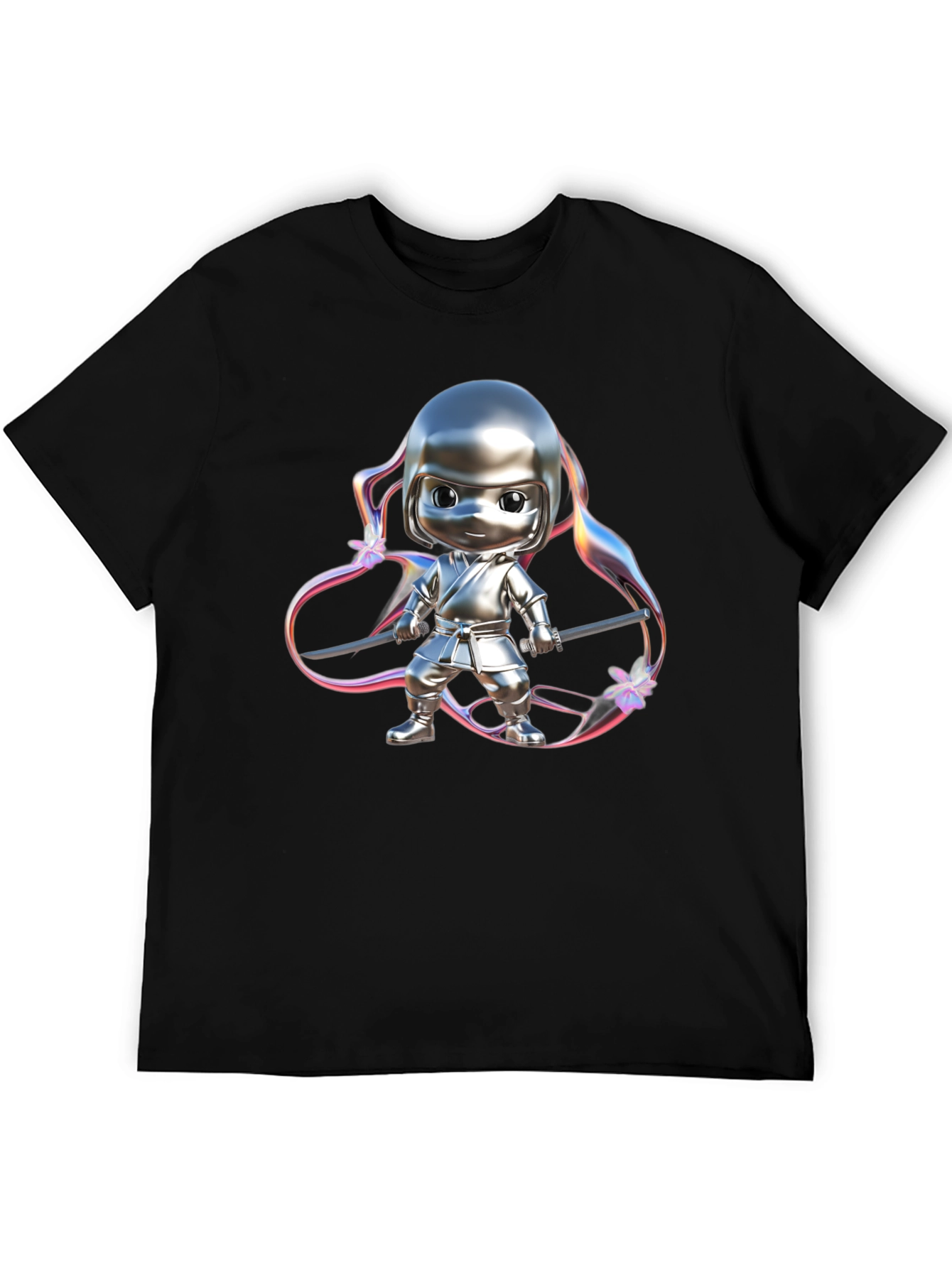 Ninja Cartoon Graphic Black T-Shirt
