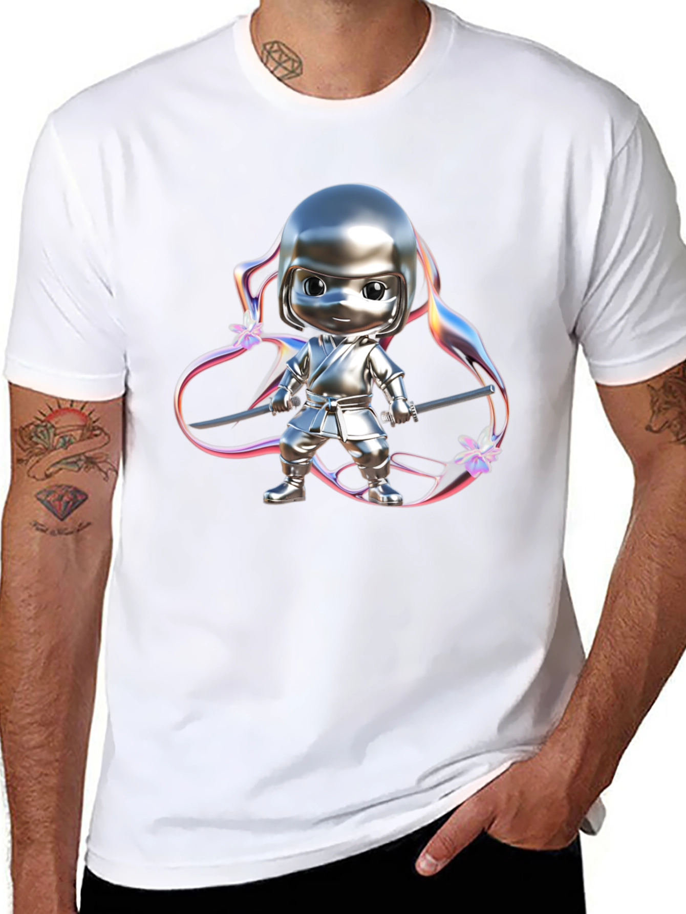 Ninja Cartoon Graphic Black T-Shirt