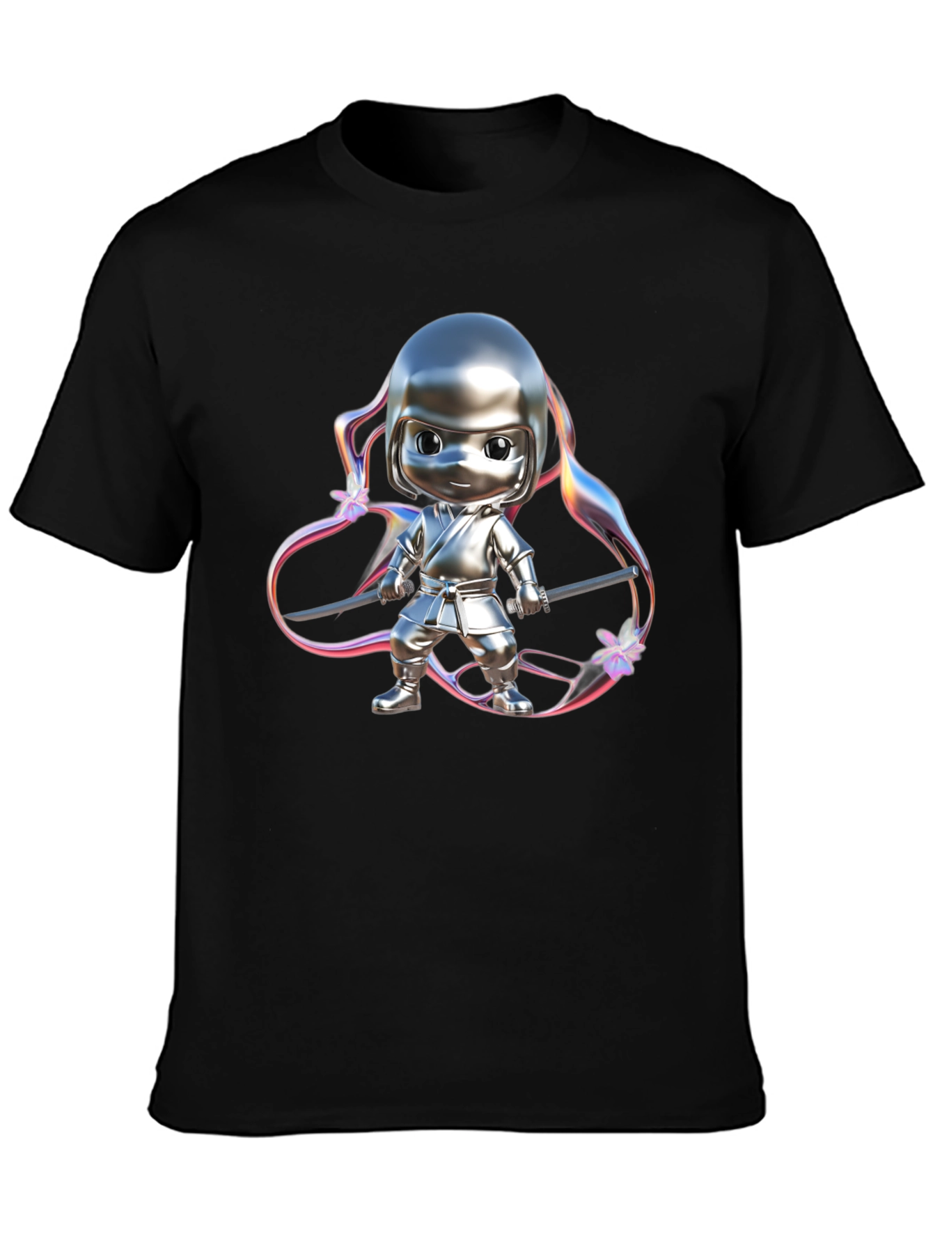 Ninja Cartoon Graphic Black T-Shirt