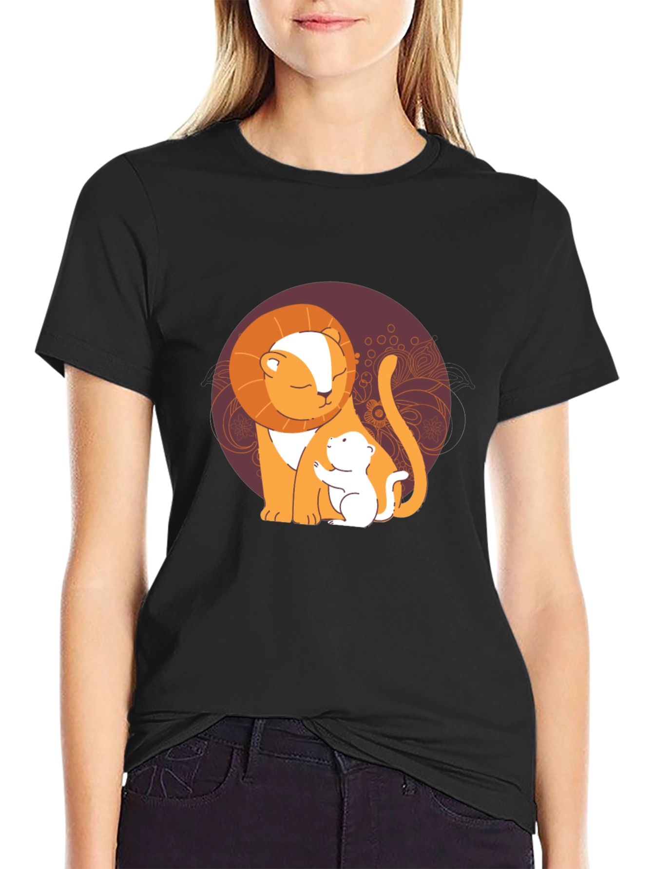 Lion and Cub Graphic Tee - Black Casual T-Shirt