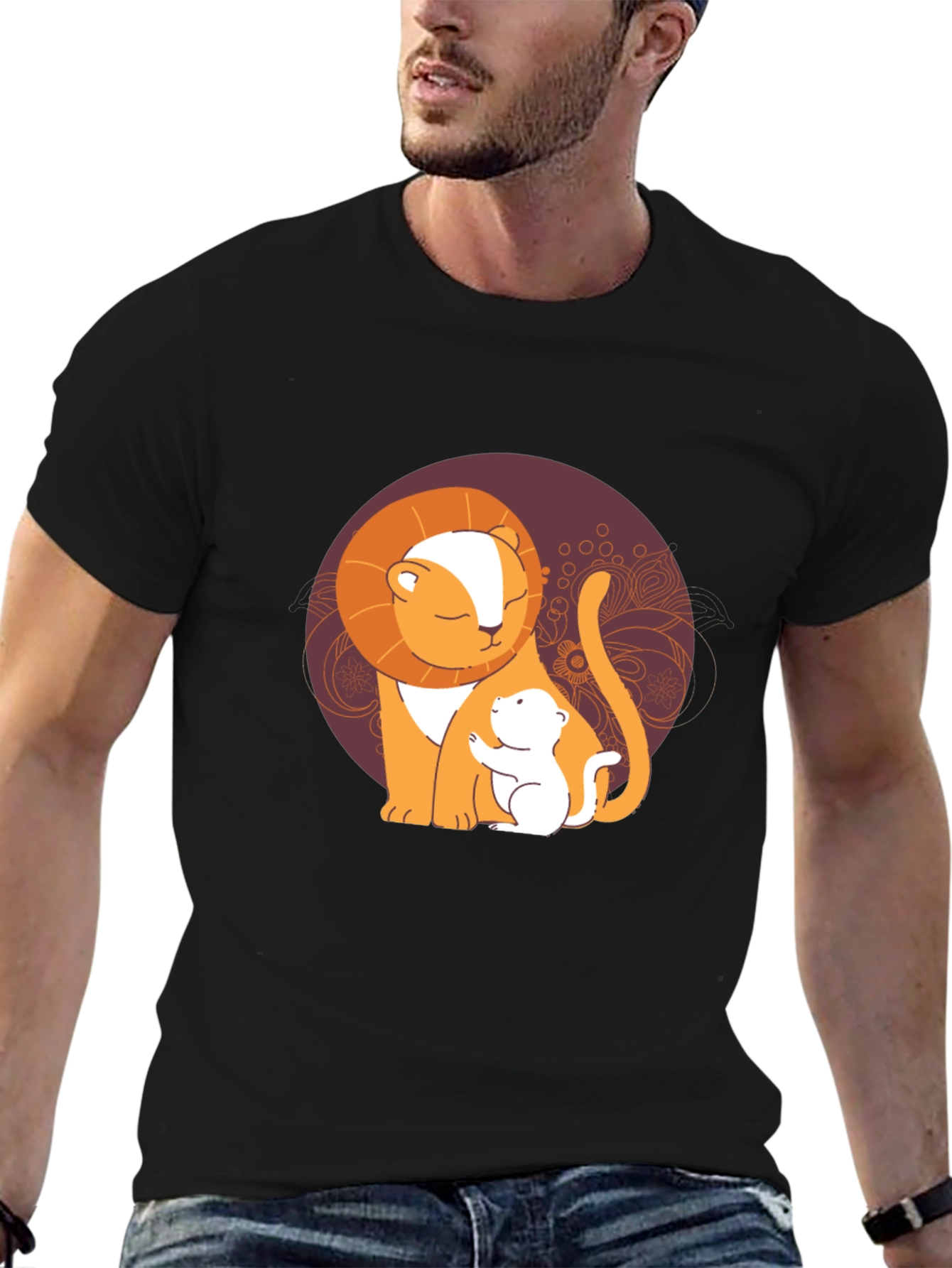 Lion and Cub Graphic Tee - Black Casual T-Shirt
