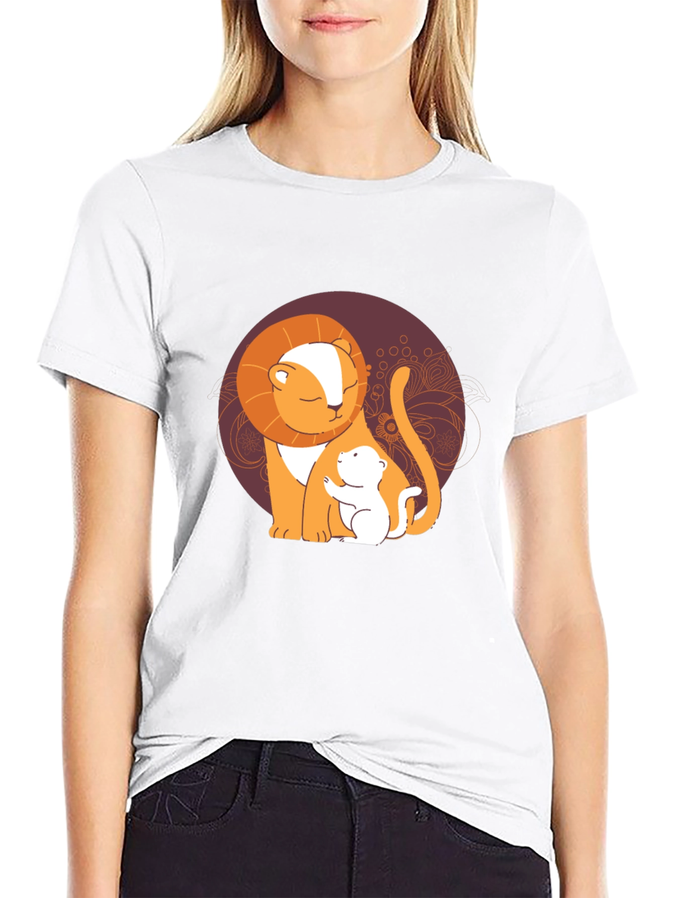 Lion and Cub Graphic Tee - Black Casual T-Shirt