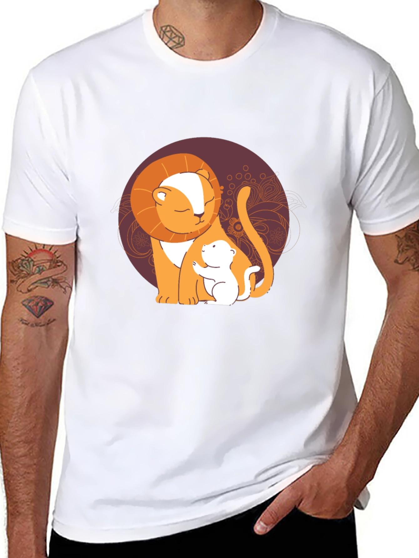 Lion and Cub Graphic Tee - Black Casual T-Shirt