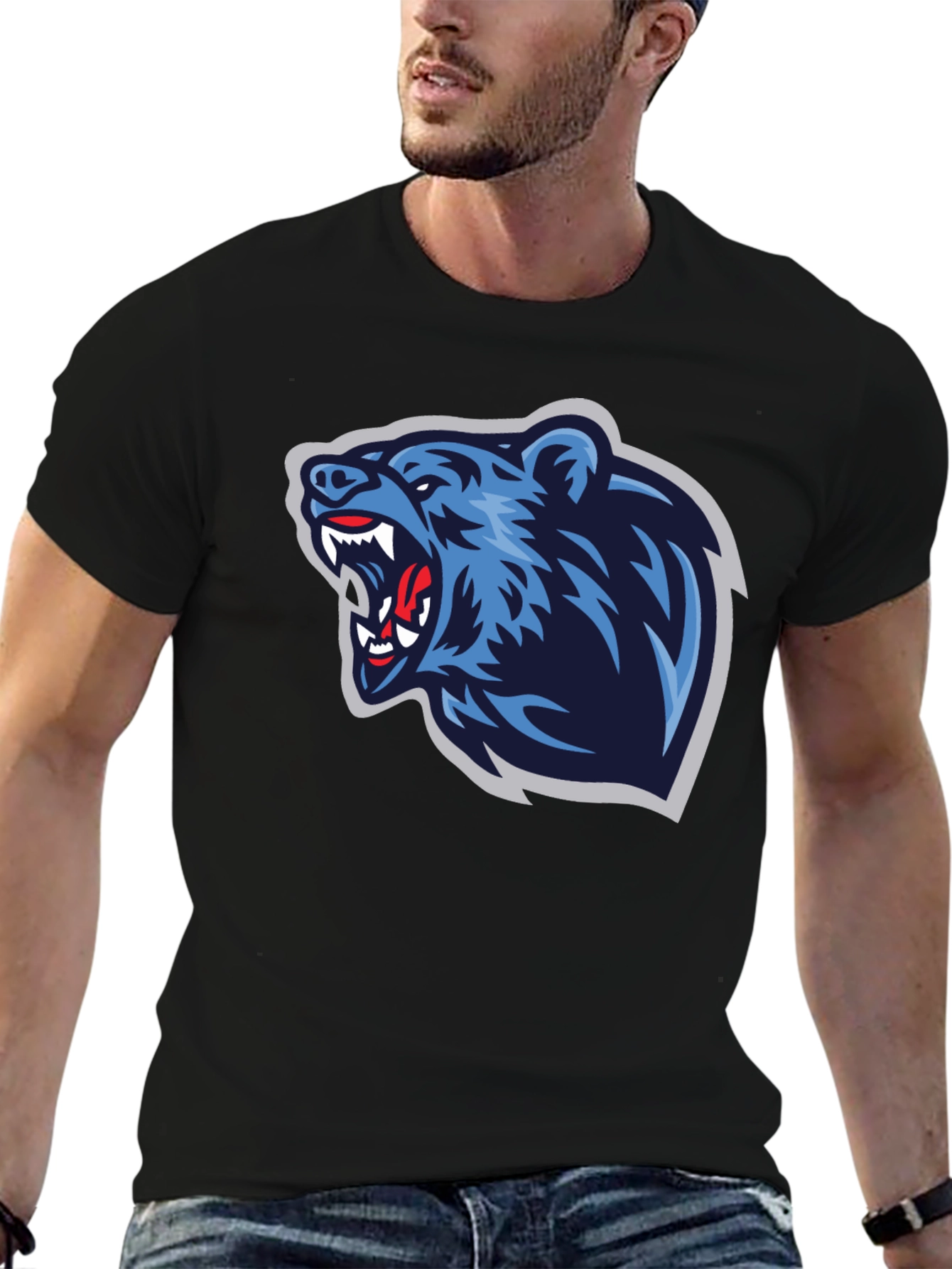 Fierce Bear Graphic Tee - Black Cotton T-Shirt