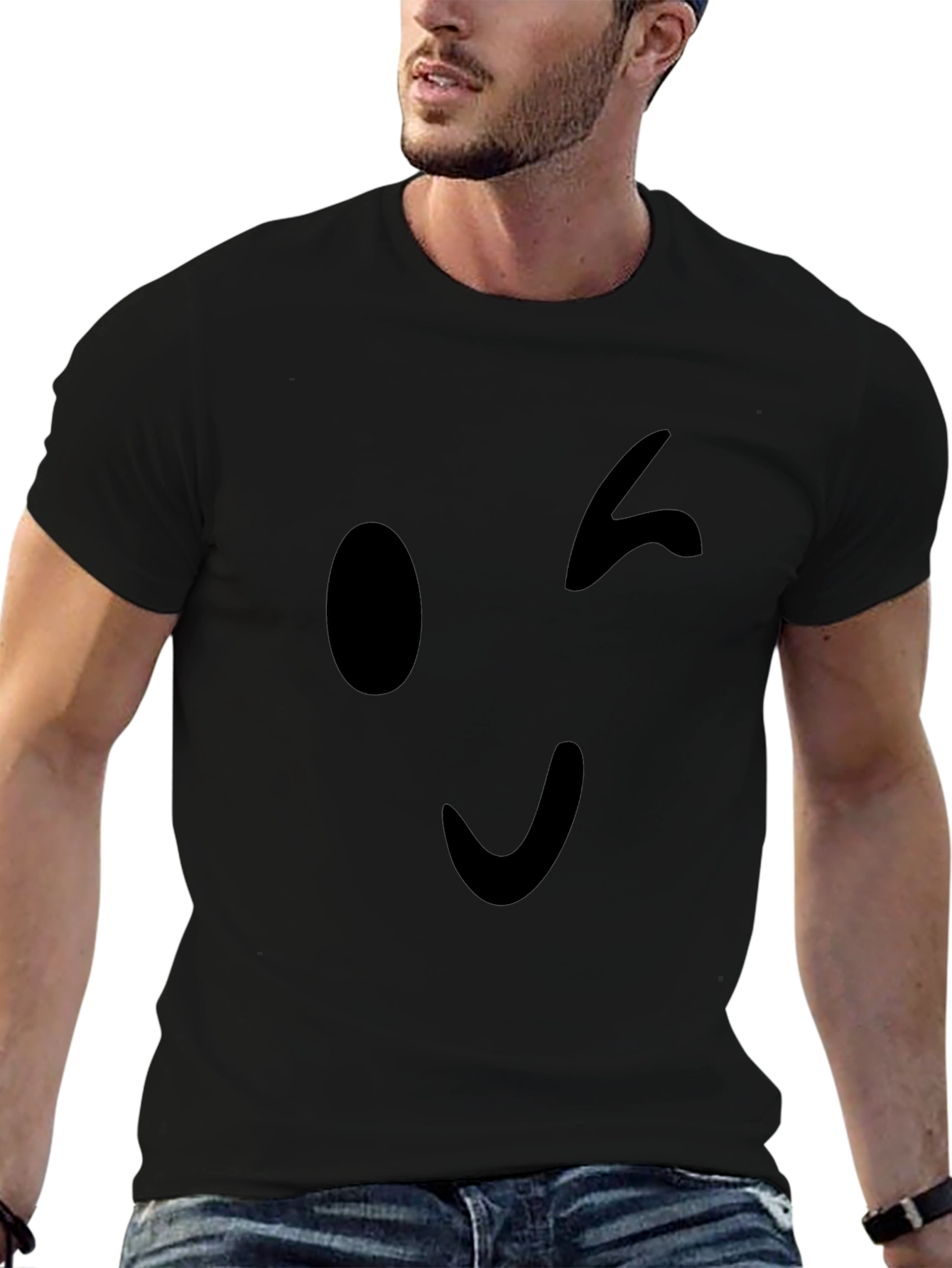 Winking Emoji Black T-Shirt - Casual Style