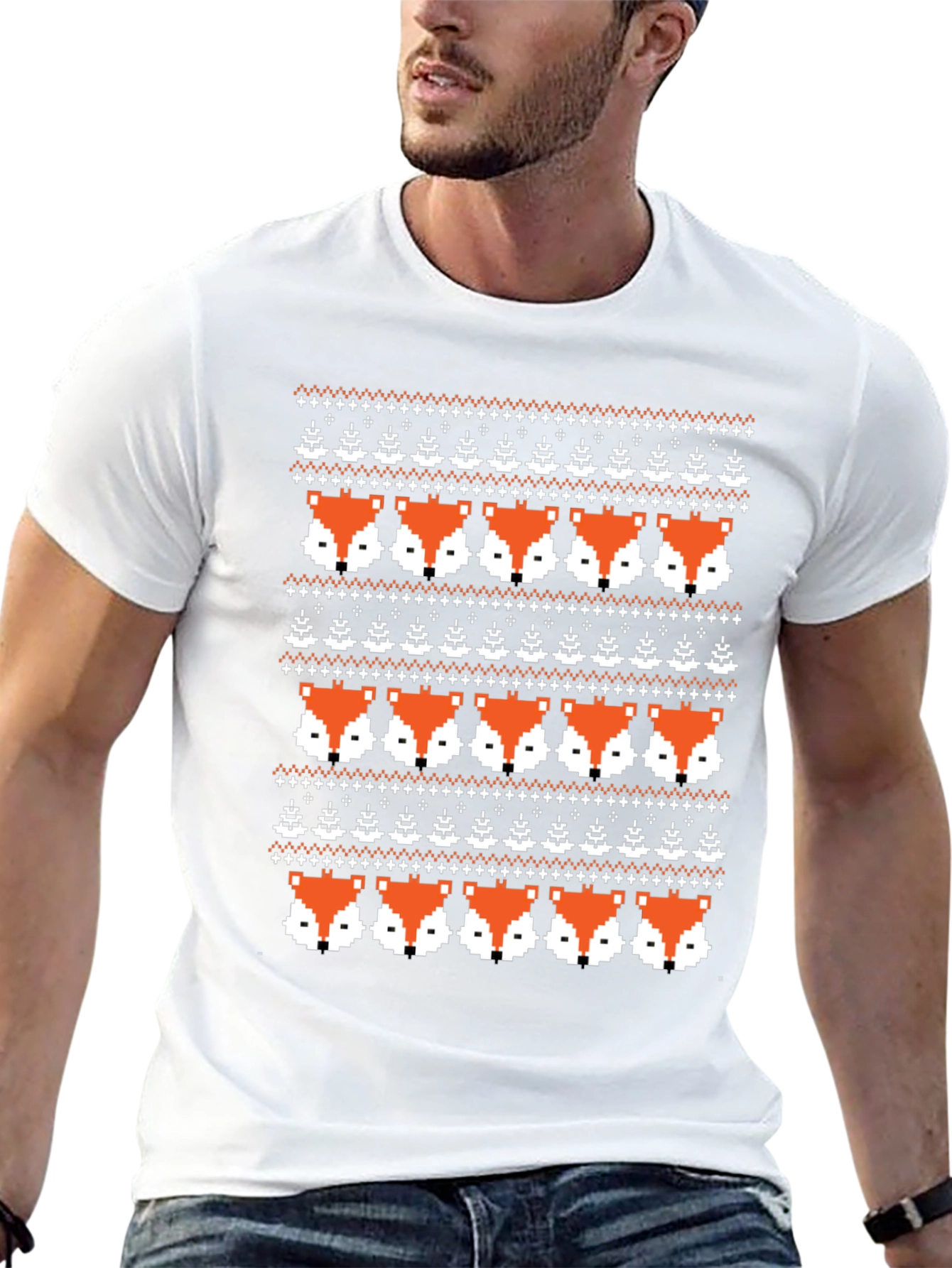 Pixel Fox Fair Isle Knit Pattern Graphic Tee