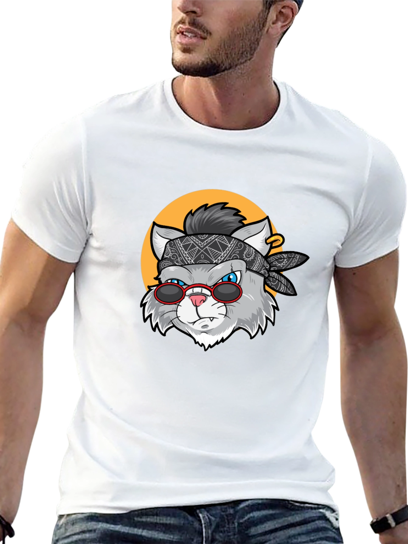 Cool Cat Graphic Tee - Black Crew Neck T-Shirt