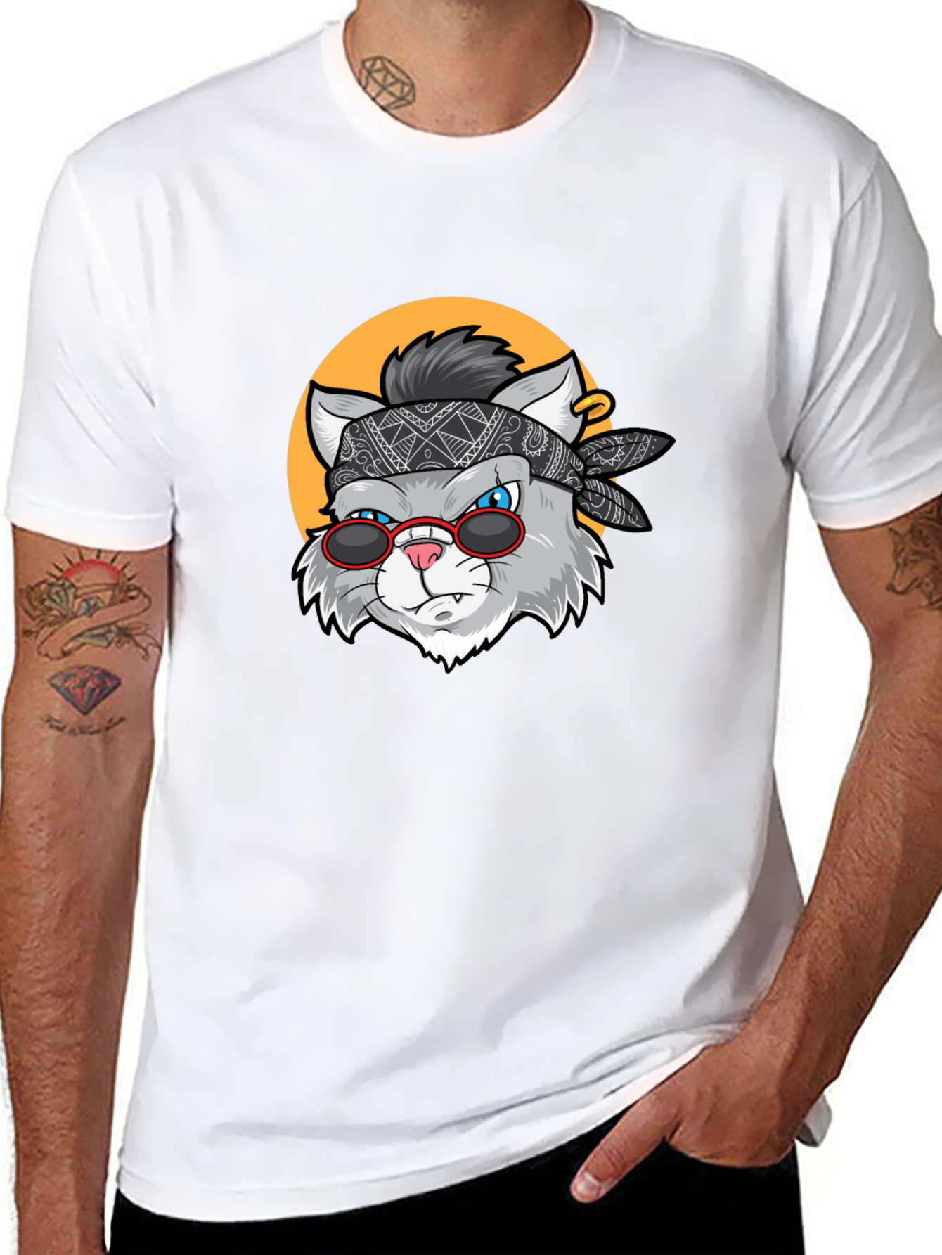 Cool Cat Graphic Tee - Black Crew Neck T-Shirt