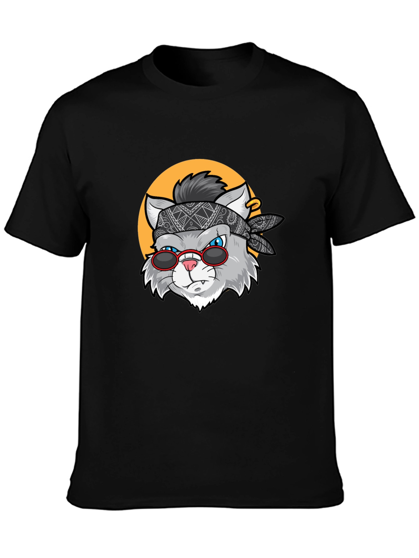 Cool Cat Graphic Tee - Black Crew Neck T-Shirt