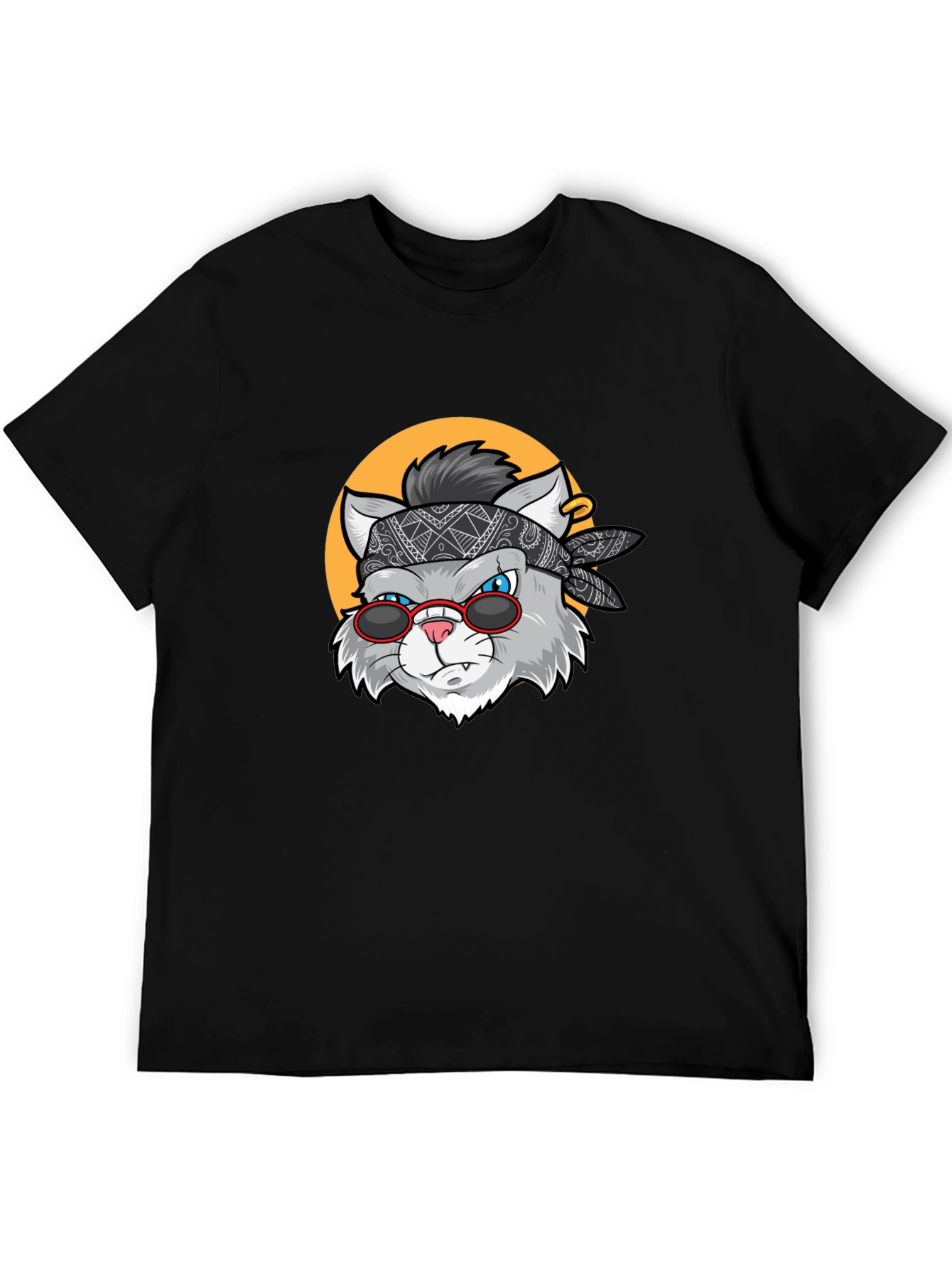 Cool Cat Graphic Tee - Black Crew Neck T-Shirt