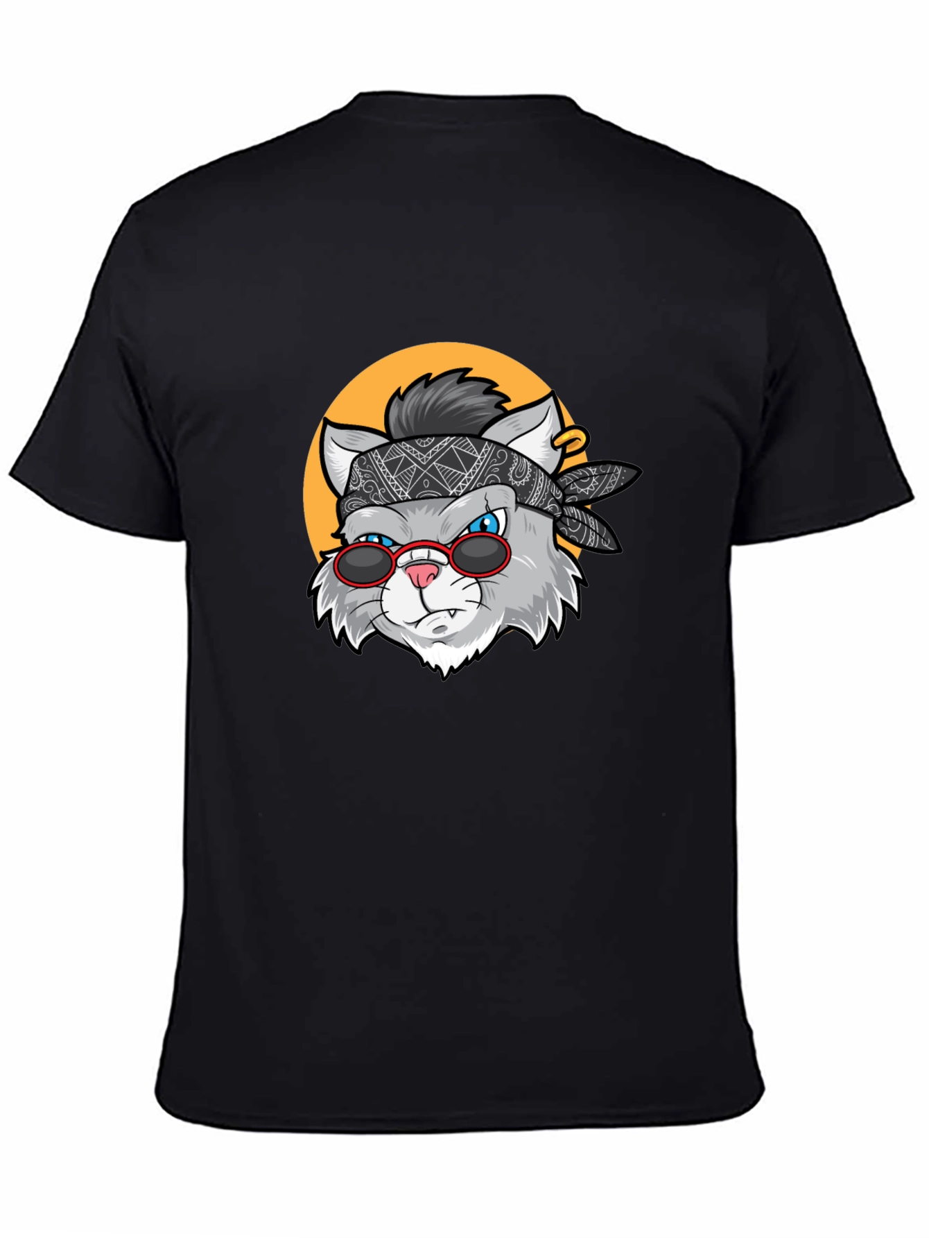 Cool Cat Graphic Tee - Black Crew Neck T-Shirt