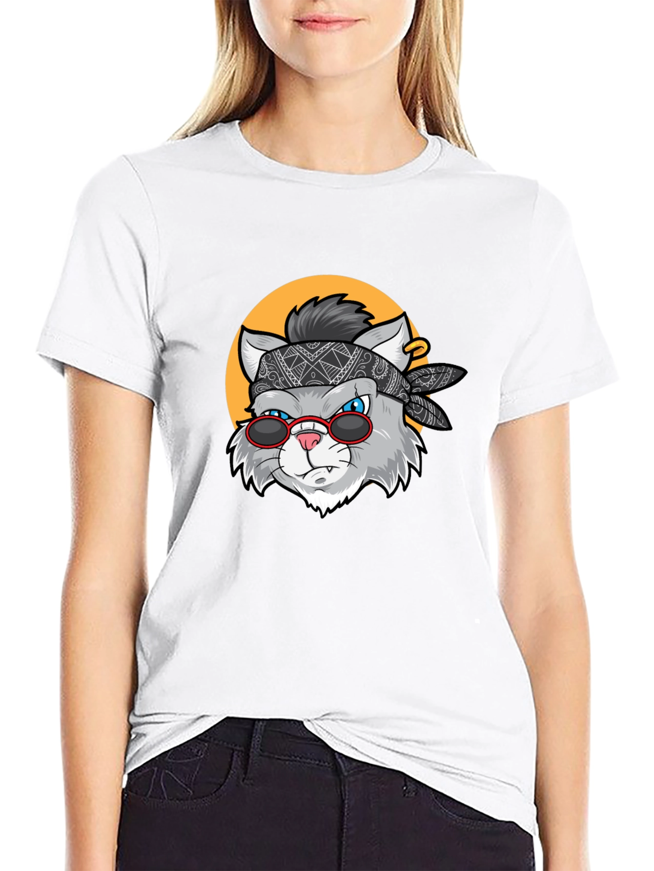 Cool Cat Graphic Tee - Black Crew Neck T-Shirt