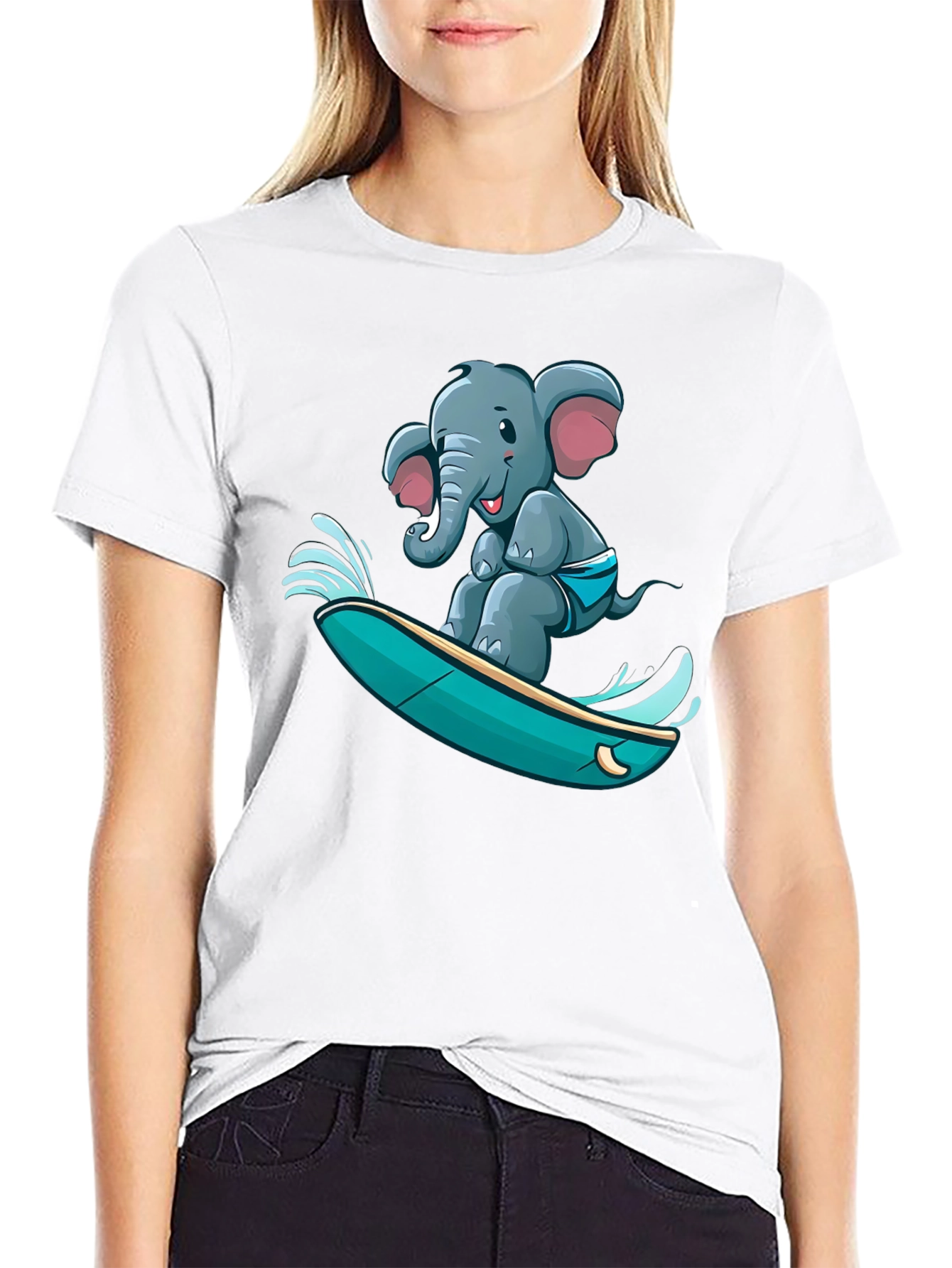 Surfing Elephant T-Shirt - Unique Cartoon Design