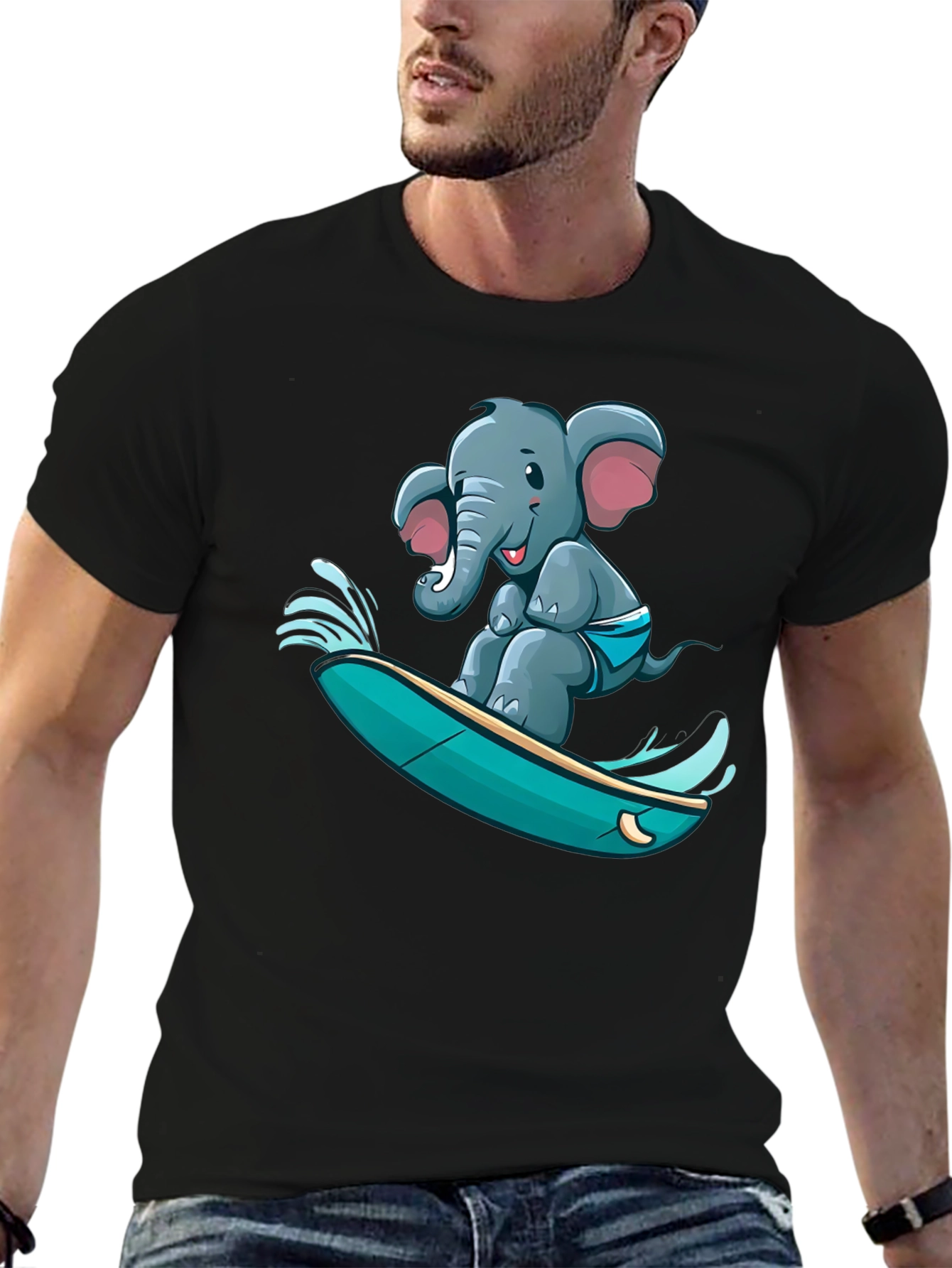 Surfing Elephant T-Shirt - Unique Cartoon Design