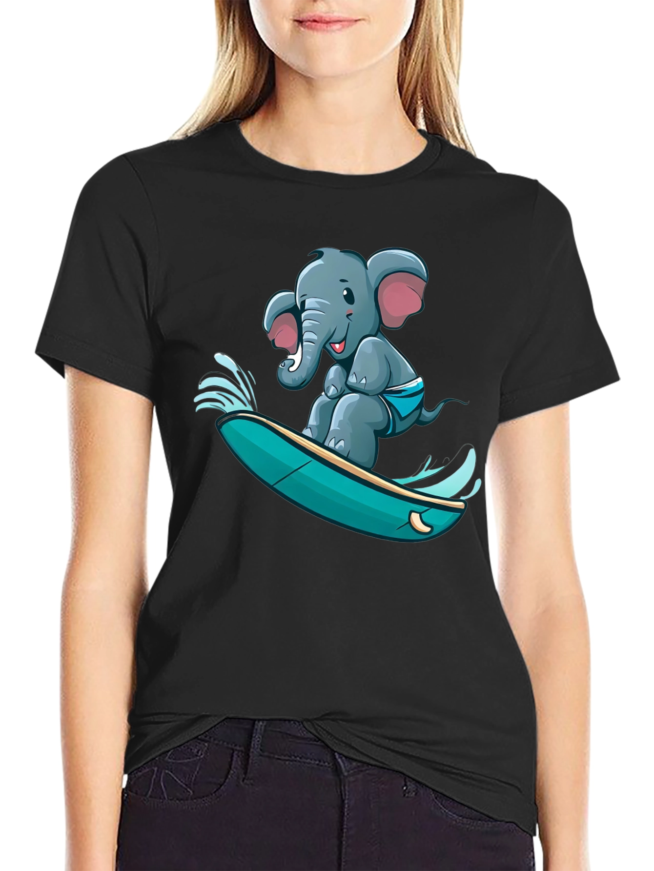 Surfing Elephant T-Shirt - Unique Cartoon Design