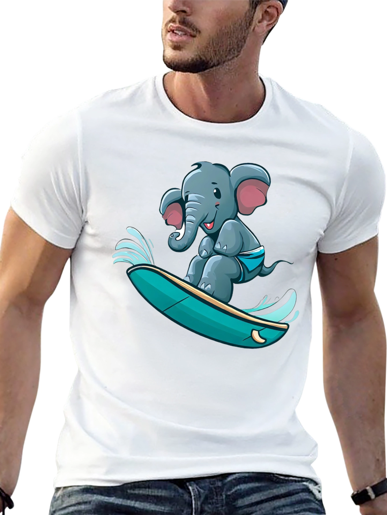 Surfing Elephant T-Shirt - Unique Cartoon Design