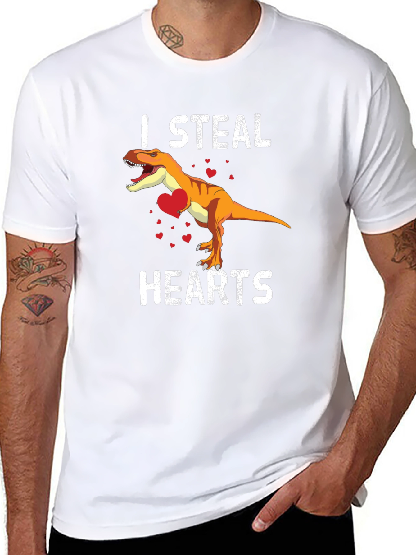 I Steal Hearts T-Rex Valentines Day Black T-Shirt