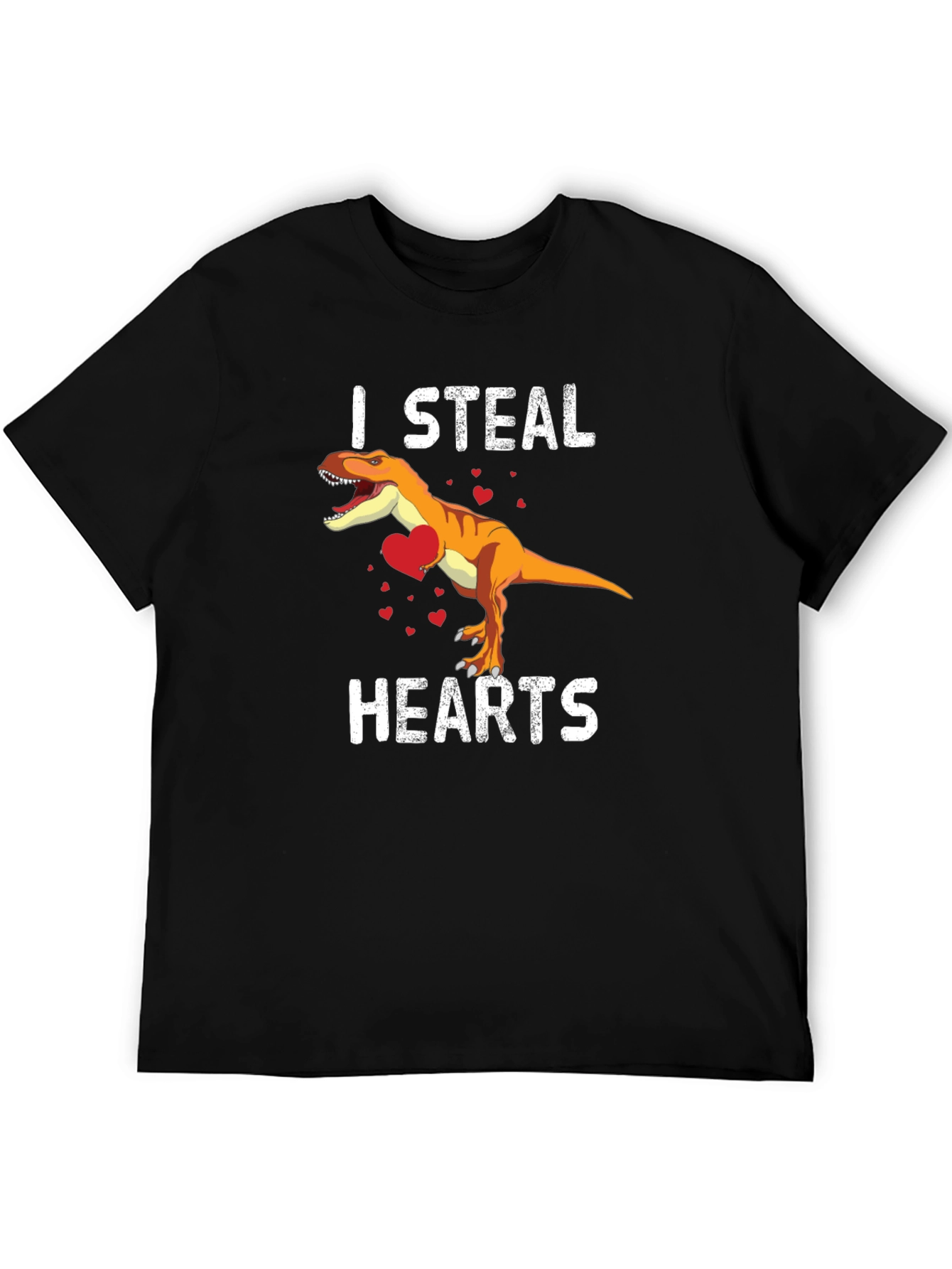 I Steal Hearts T-Rex Valentines Day Black T-Shirt