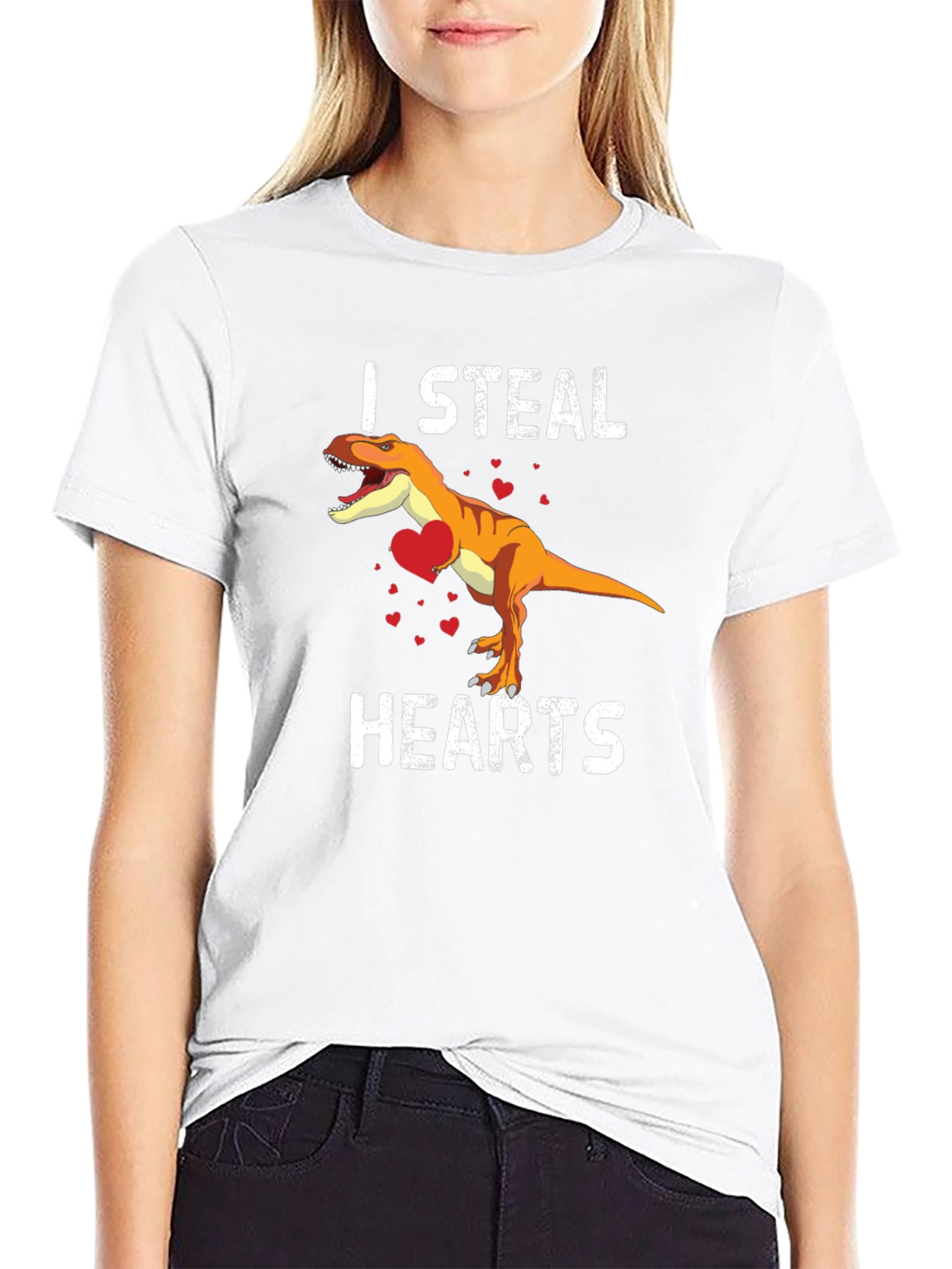 I Steal Hearts T-Rex Valentines Day Black T-Shirt