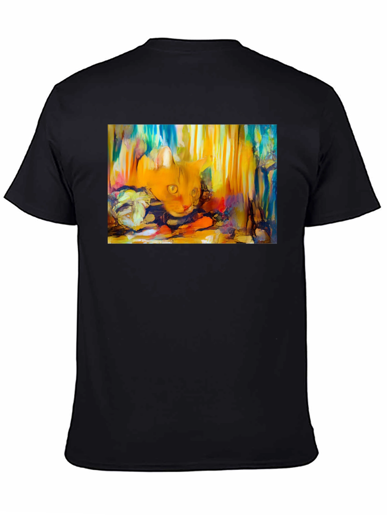 Abstract Cat Graphic Tee - Soft Black Cotton T-Shirt