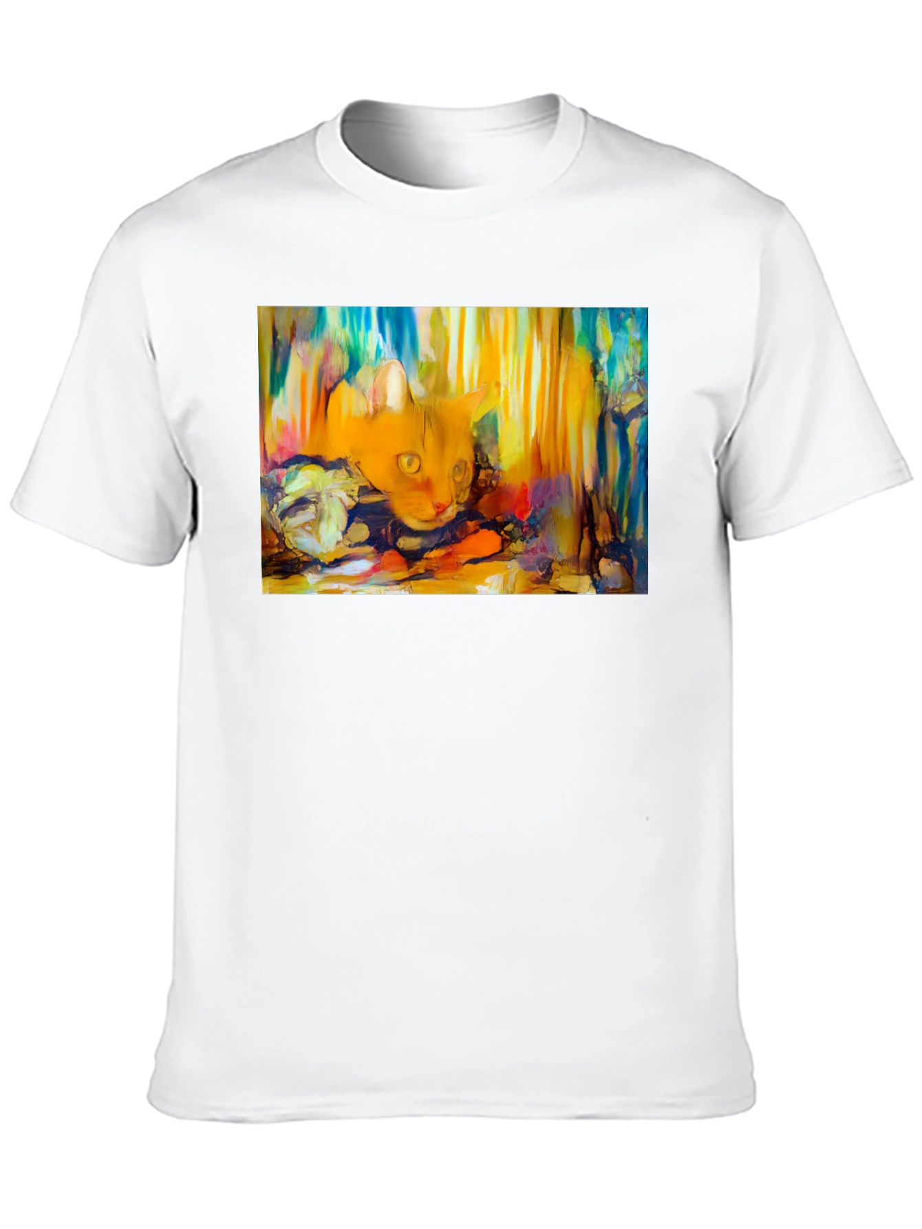 Abstract Cat Graphic Tee - Soft Black Cotton T-Shirt