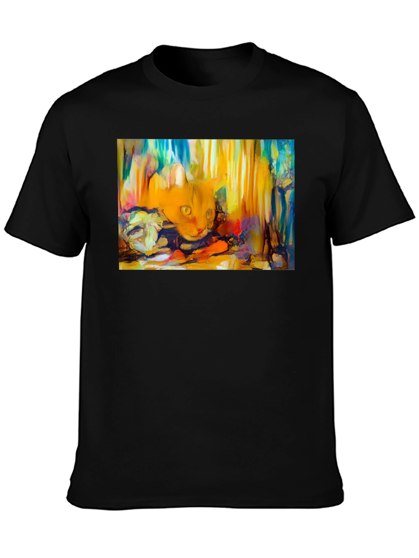 Abstract Cat Graphic Tee - Soft Black Cotton T-Shirt