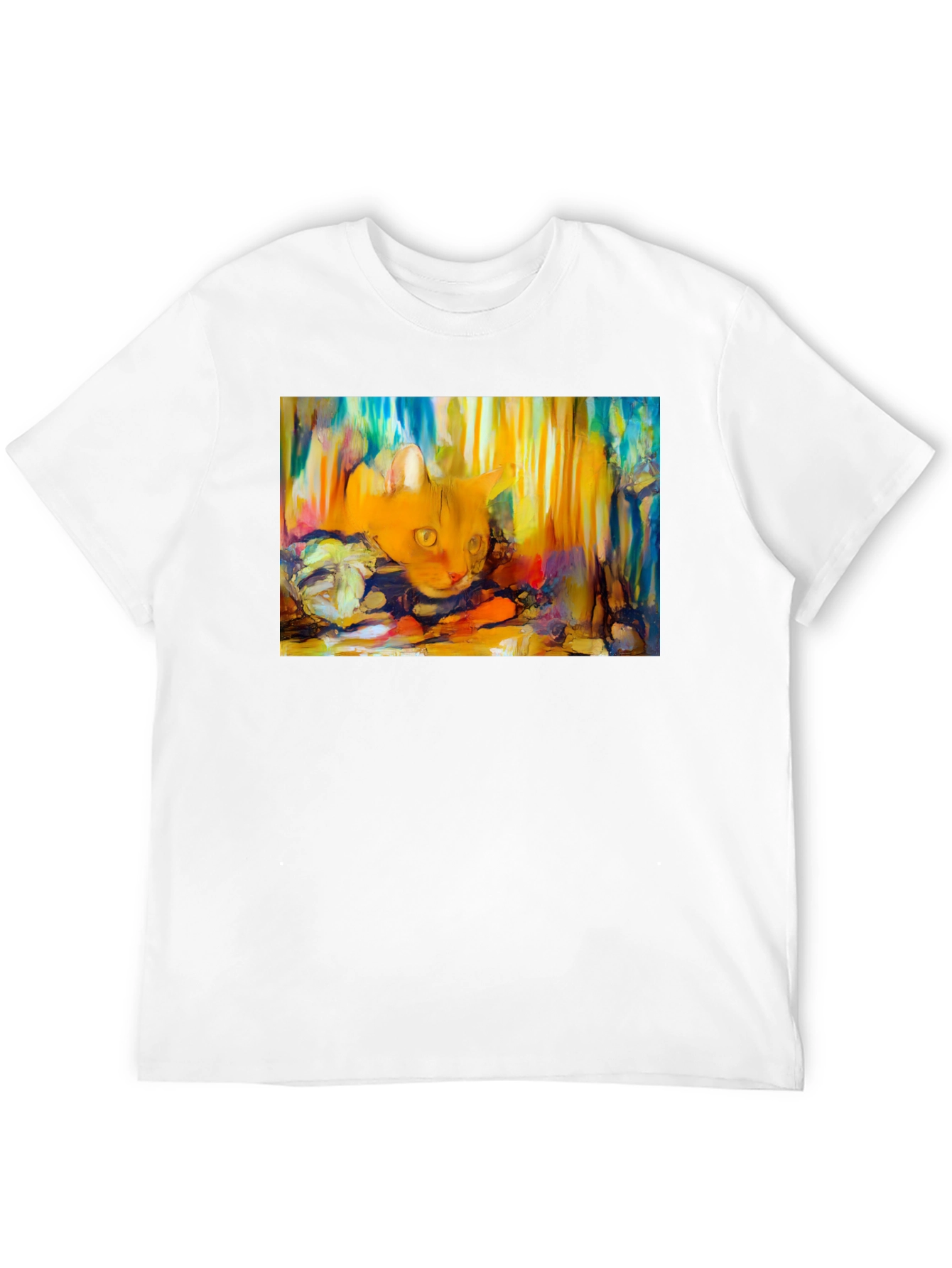 Abstract Cat Graphic Tee - Soft Black Cotton T-Shirt