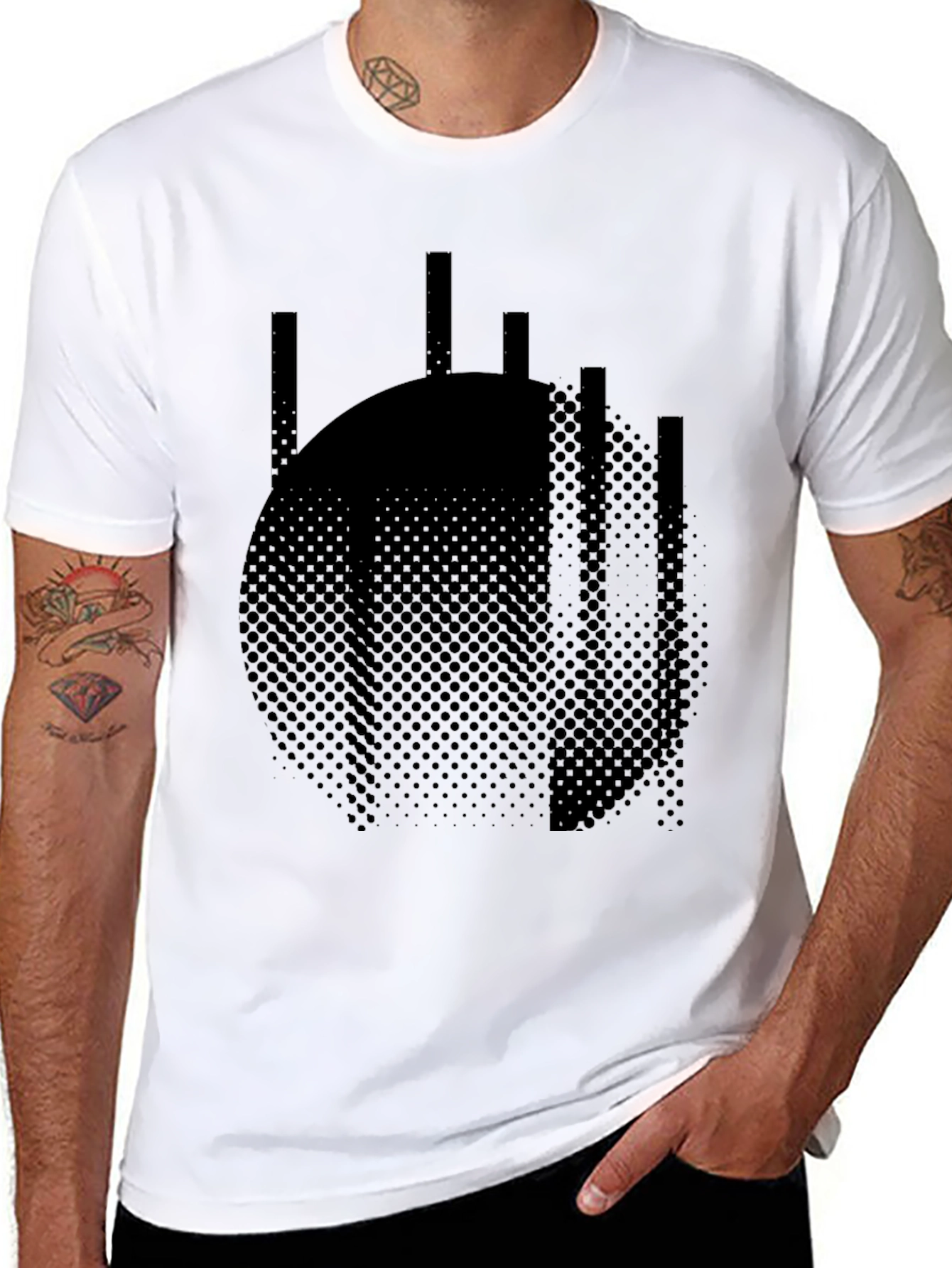 Abstract Circle Graphic Tee - Modern Black T-Shirt