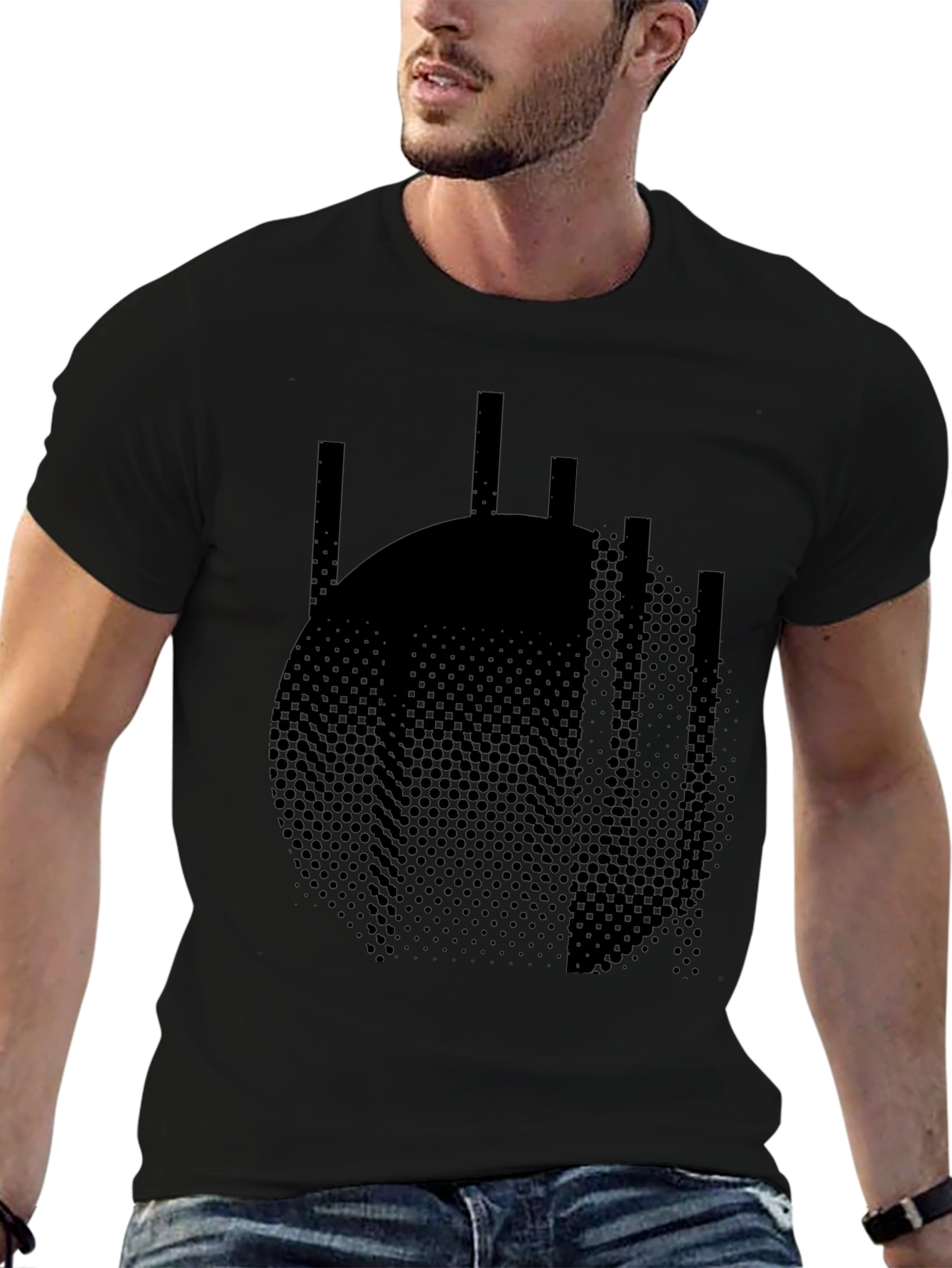 Abstract Circle Graphic Tee - Modern Black T-Shirt