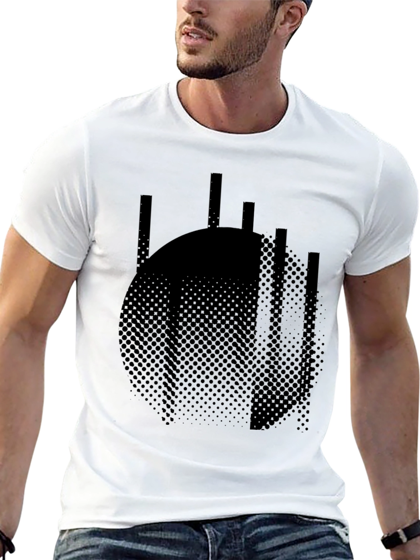 Abstract Circle Graphic Tee - Modern Black T-Shirt