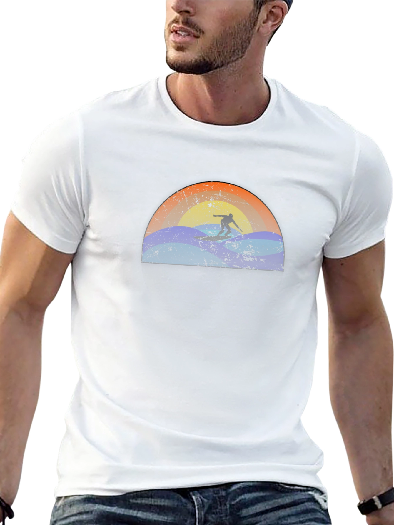 Surfing Sunset Graphic Tee - Black Cotton T-Shirt