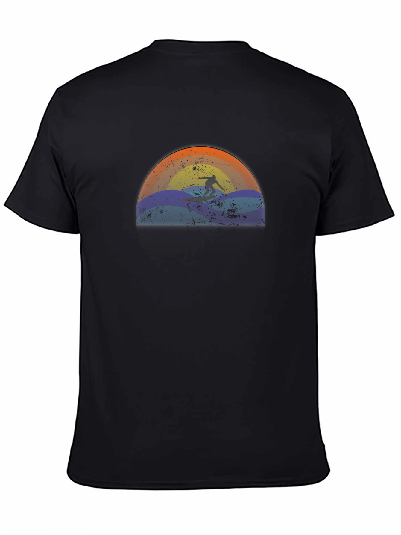Surfing Sunset Graphic Tee - Black Cotton T-Shirt