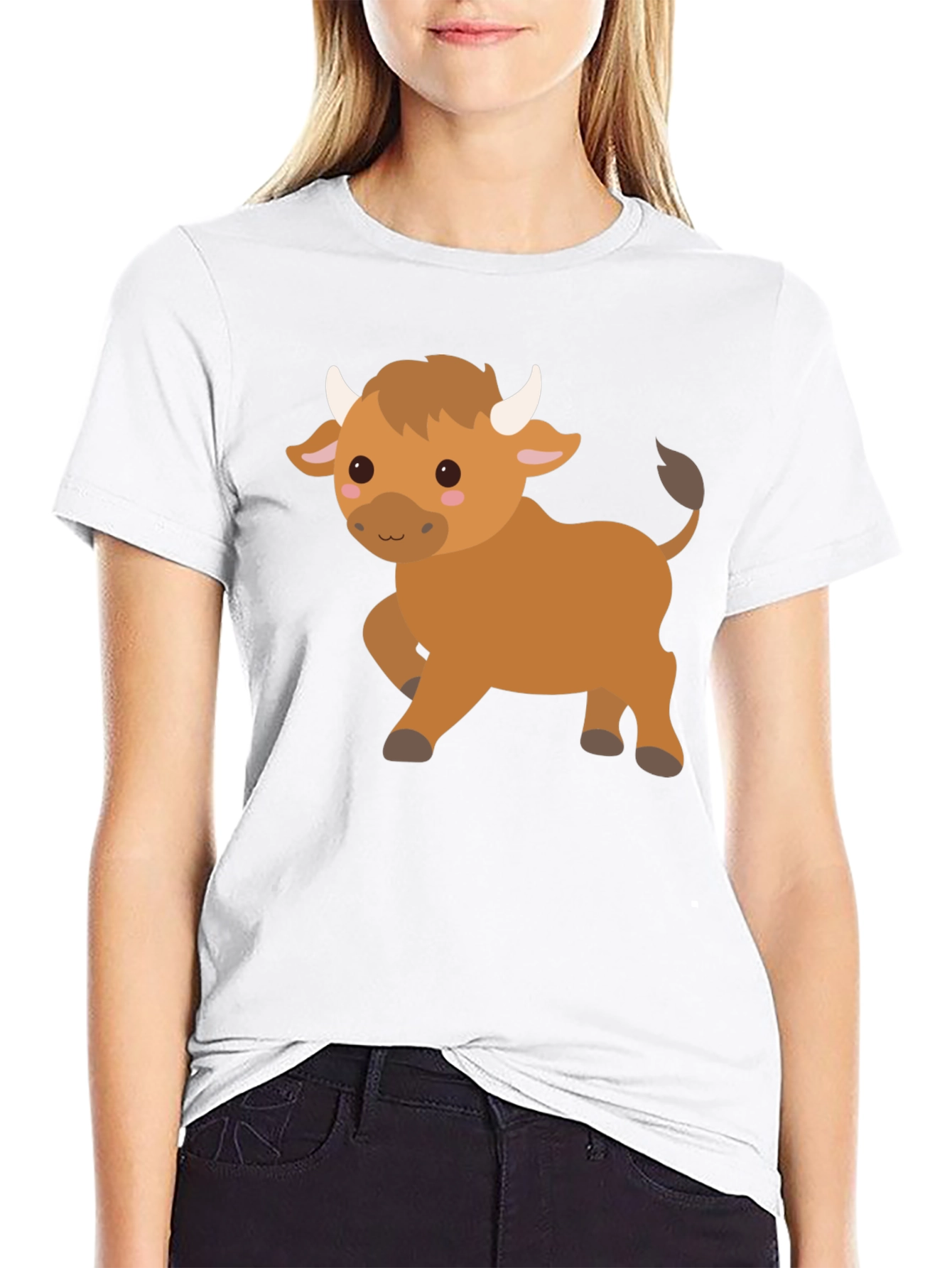 Cute Cartoon Bull Graphic T-Shirt