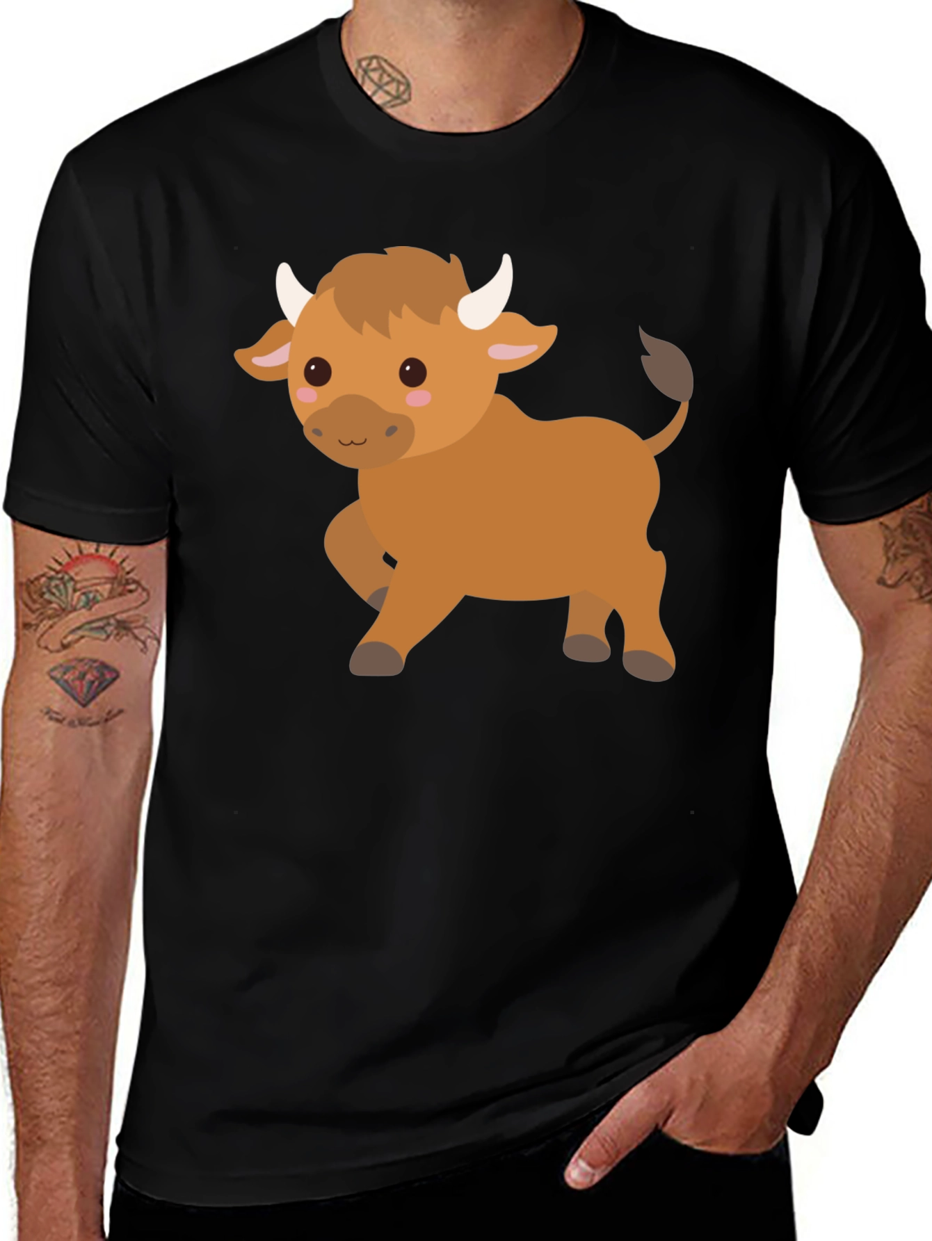 Cute Cartoon Bull Graphic T-Shirt