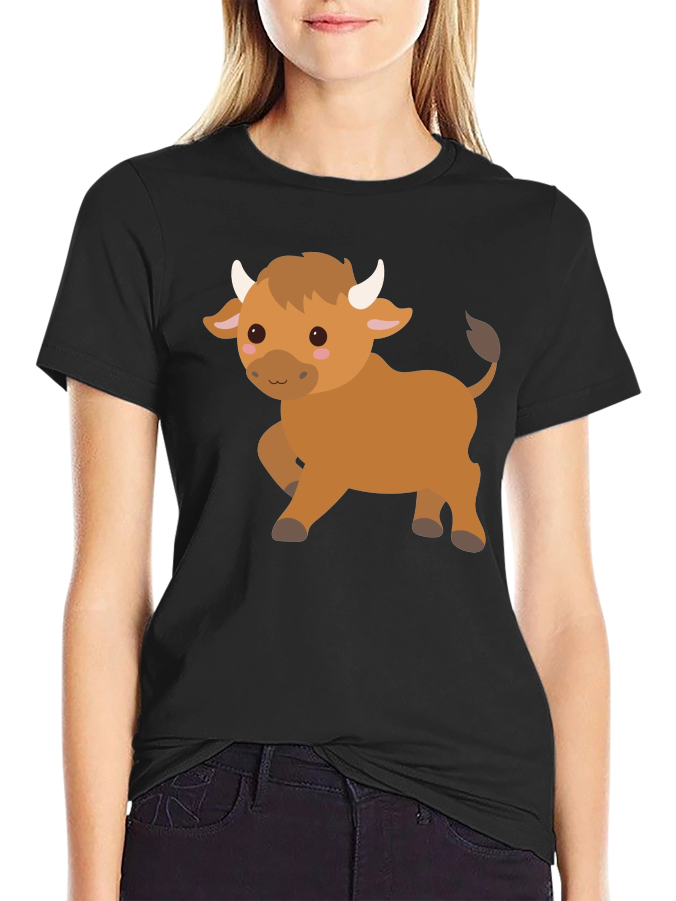Cute Cartoon Bull Graphic T-Shirt