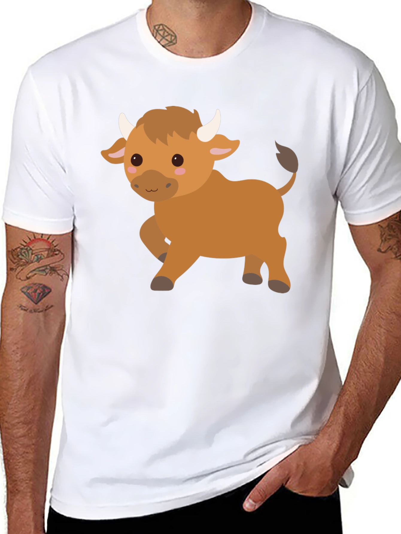 Cute Cartoon Bull Graphic T-Shirt