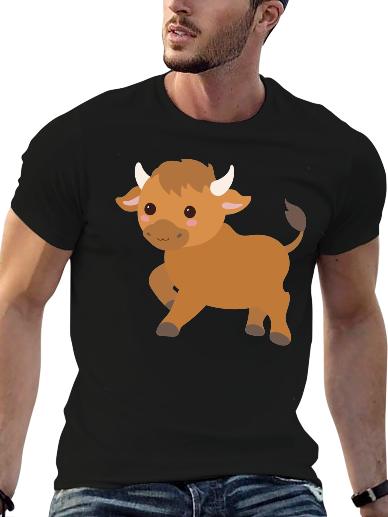 Cute Cartoon Bull Graphic T-Shirt