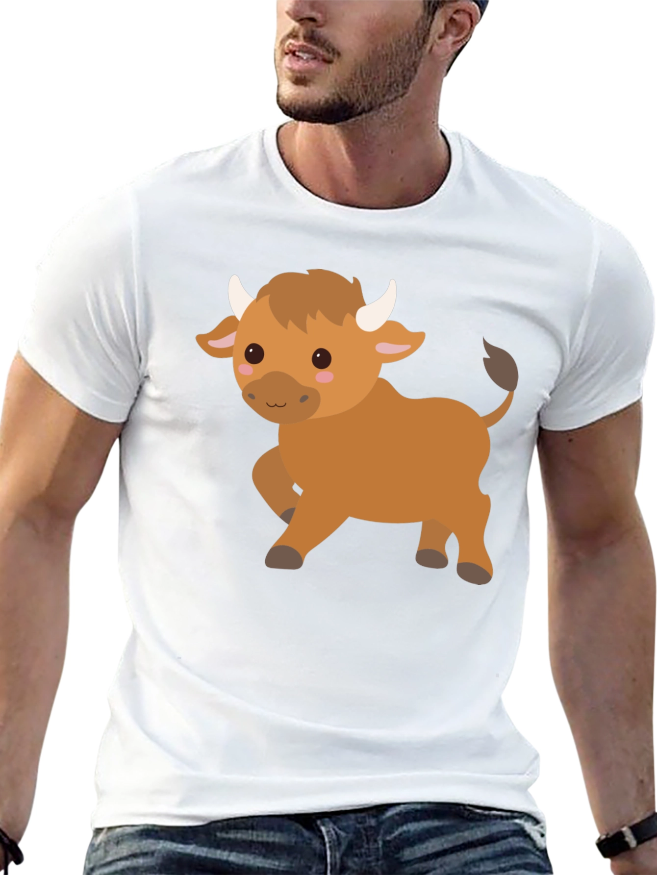 Cute Cartoon Bull Graphic T-Shirt