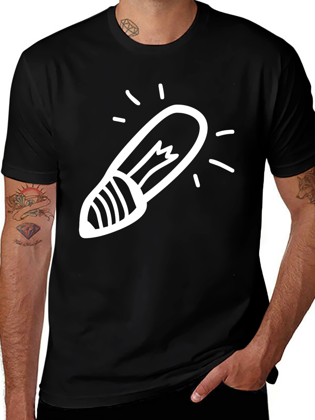 Mens Black Graphic Tee - Light Bulb Design
