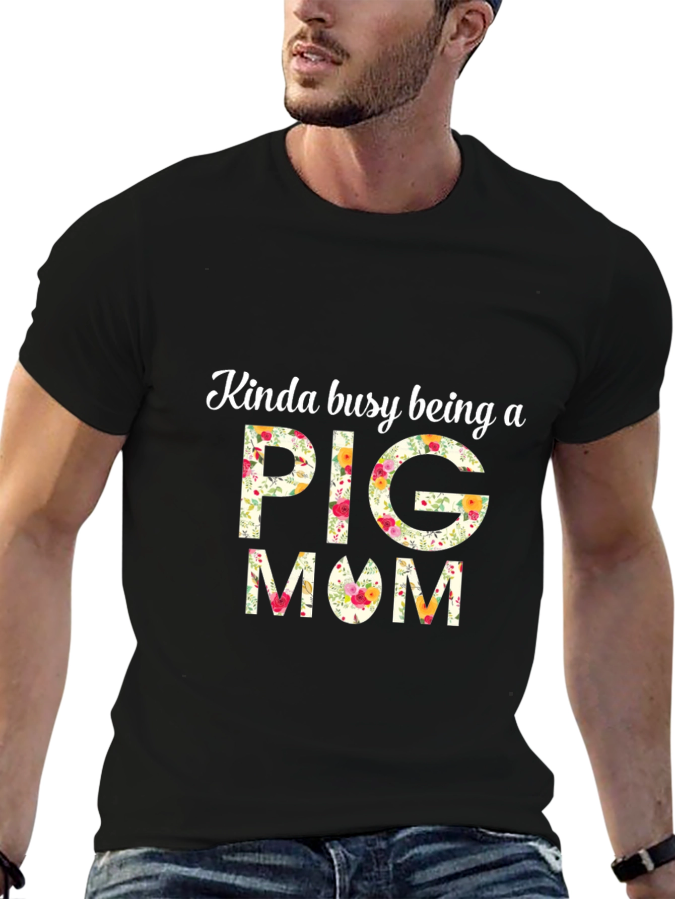 Kinda Busy Being A Pig Mom Floral T-Shirt