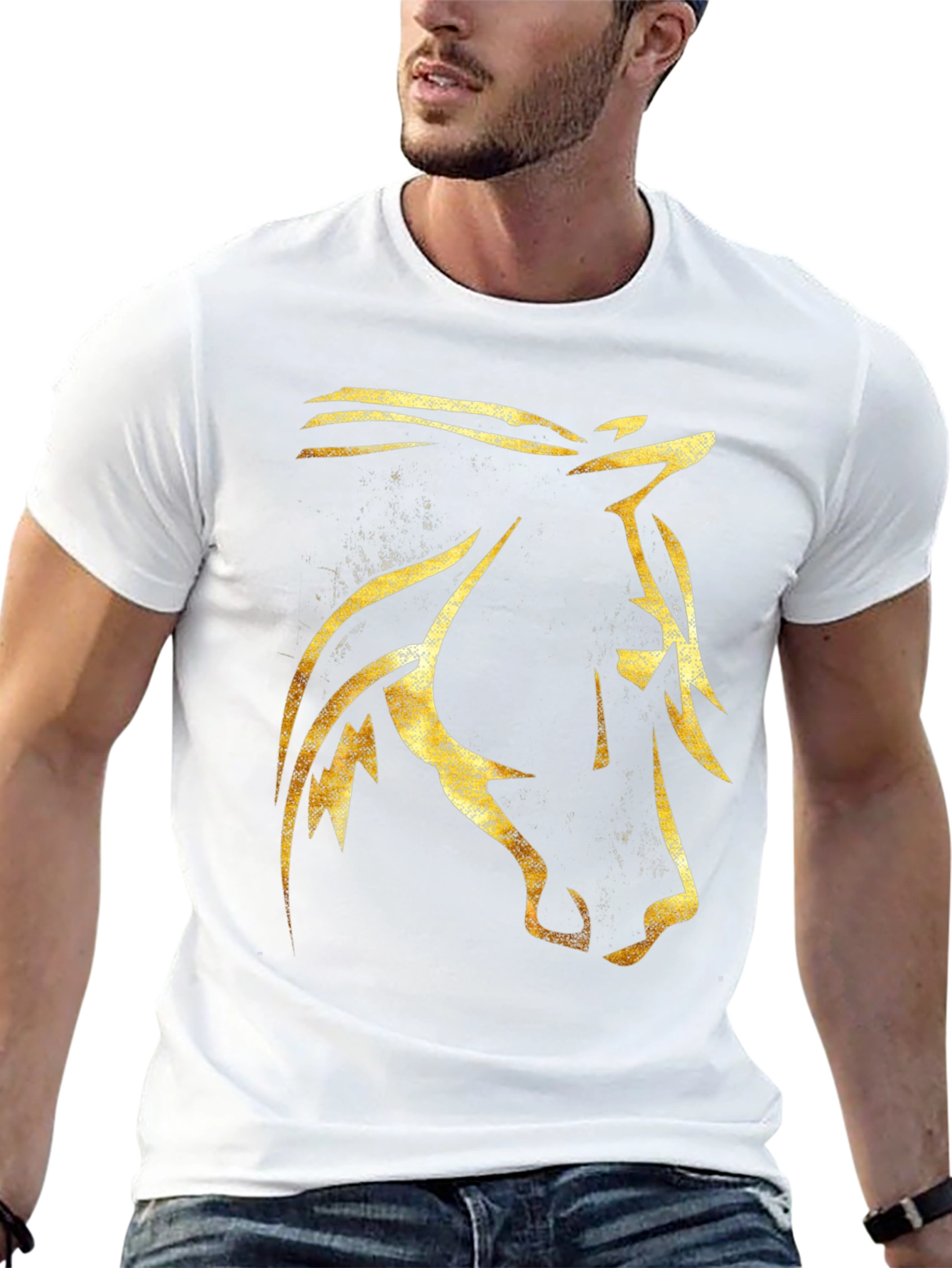 Golden Horse Graphic Black T-Shirt