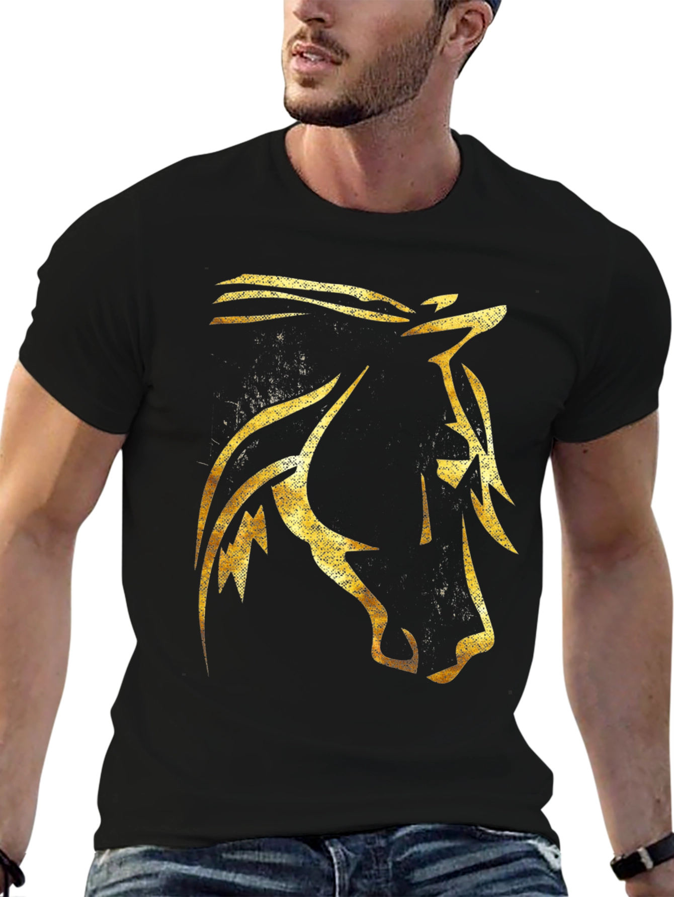 Golden Horse Graphic Black T-Shirt