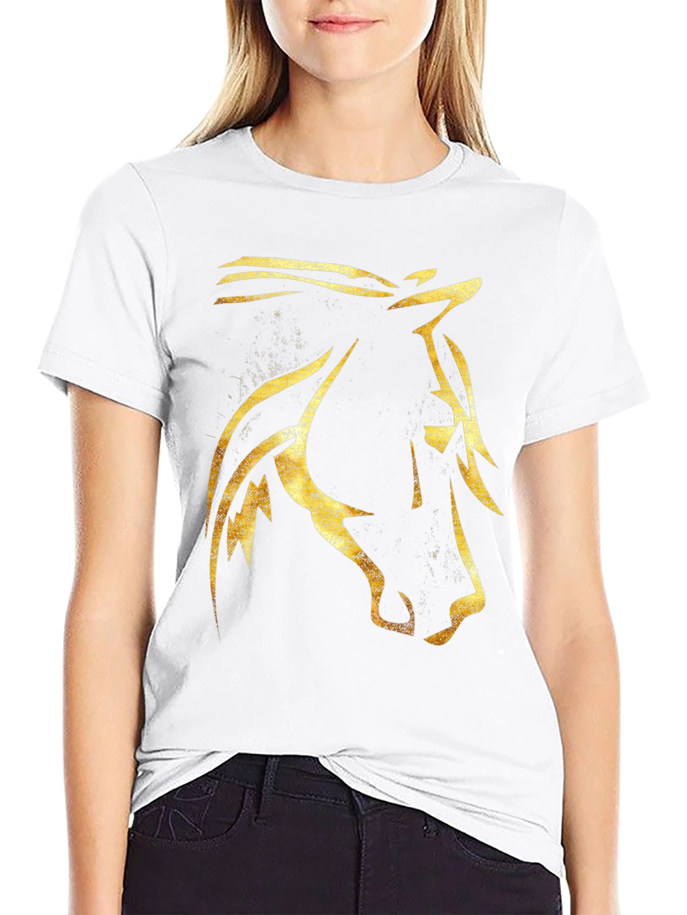 Golden Horse Graphic Black T-Shirt