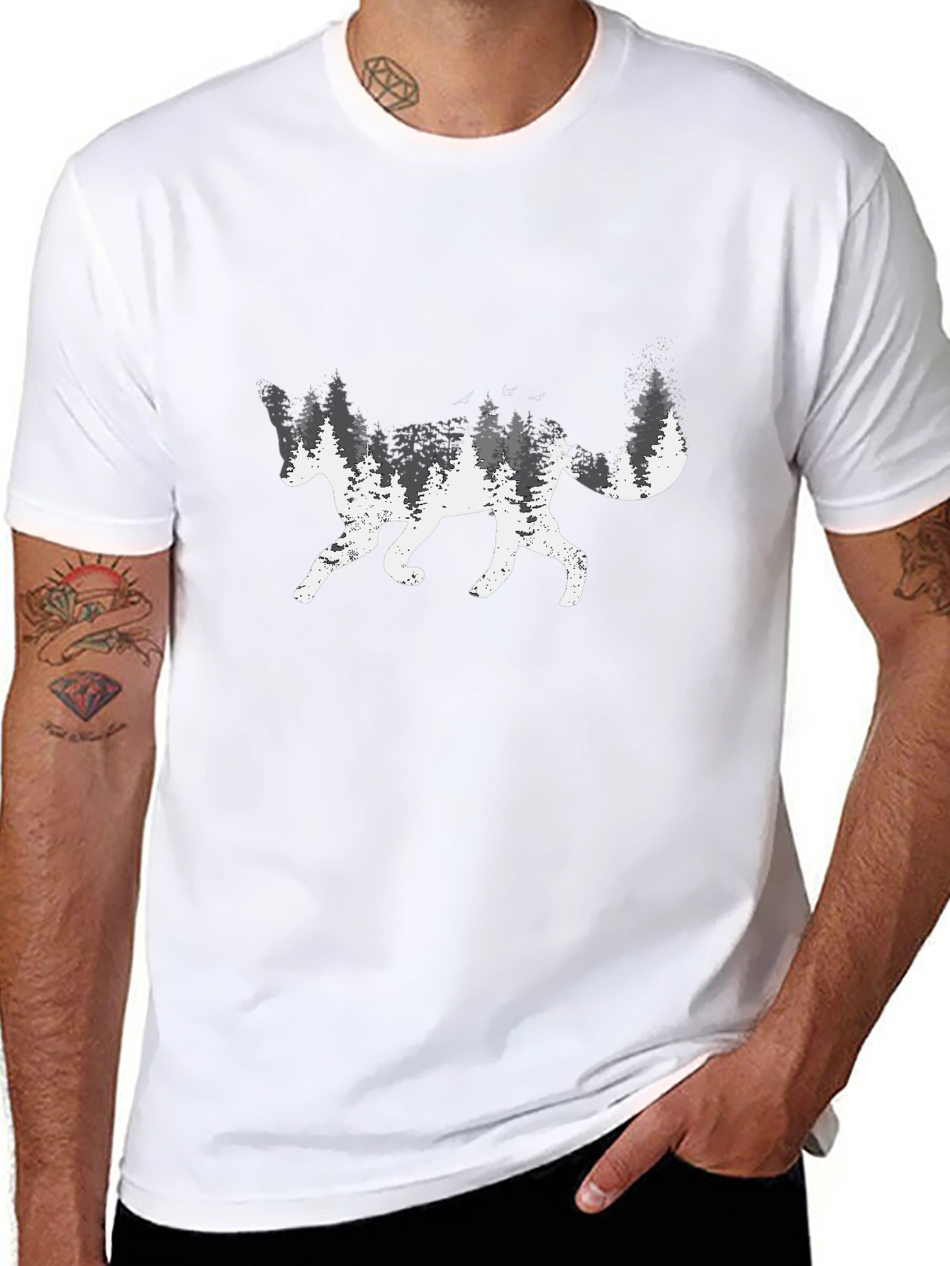 Nature Fox Graphic Tee - Black Cotton Blend