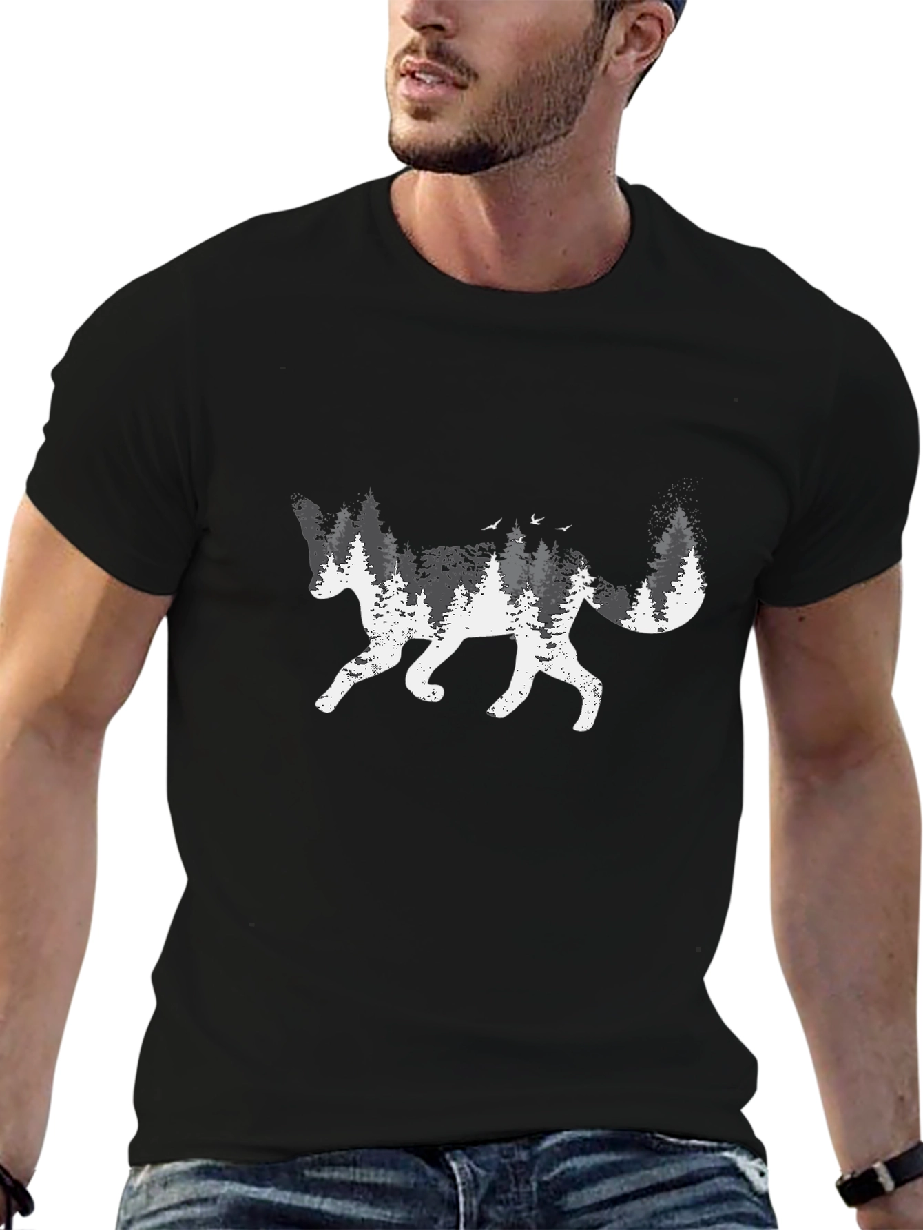 Nature Fox Graphic Tee - Black Cotton Blend